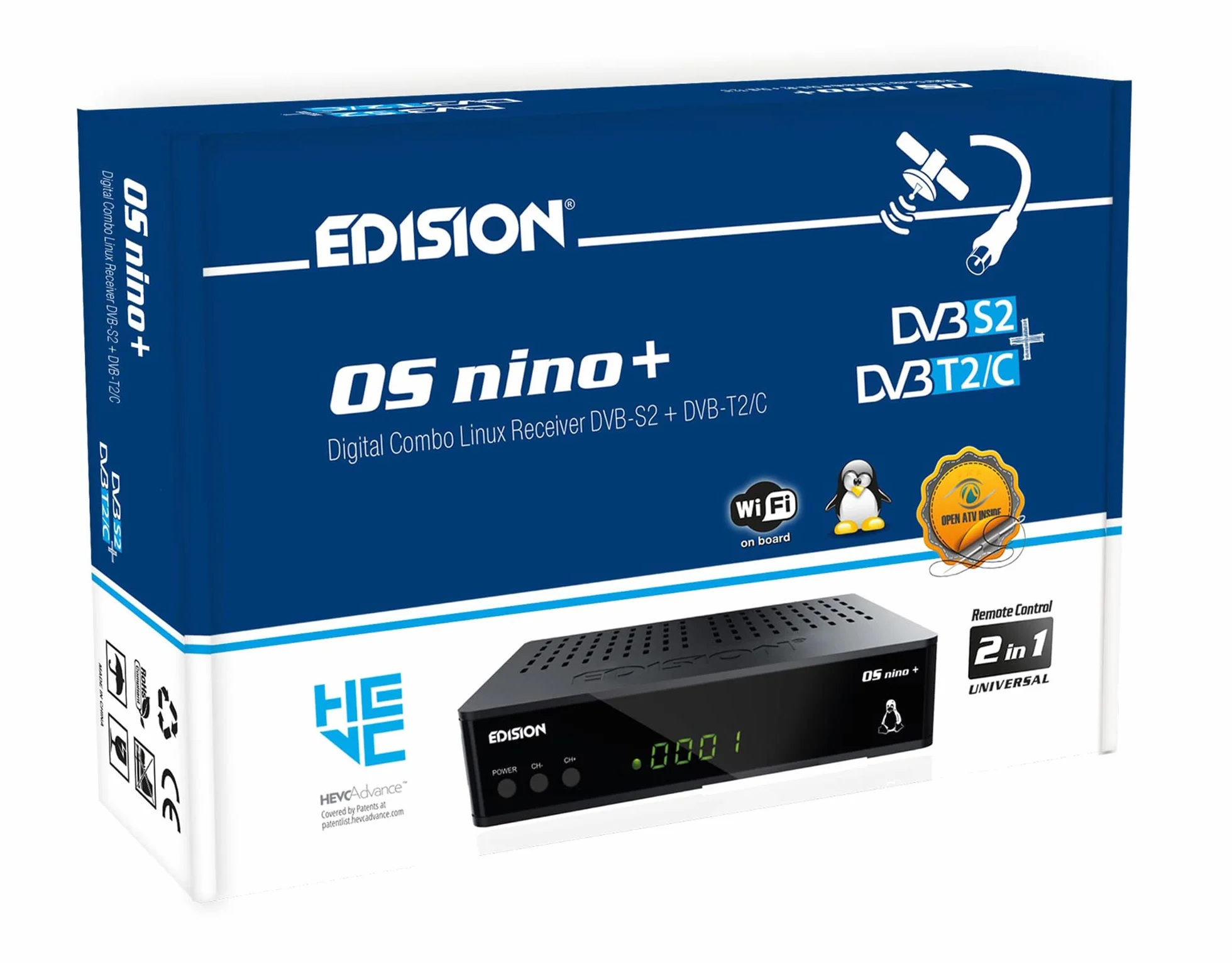Edision OS NINO+ Full HD Linux E2 odbiornik Combo H.265/HEVC DVB-S2 DVB-T2/C WLAN Bluetooth czarny