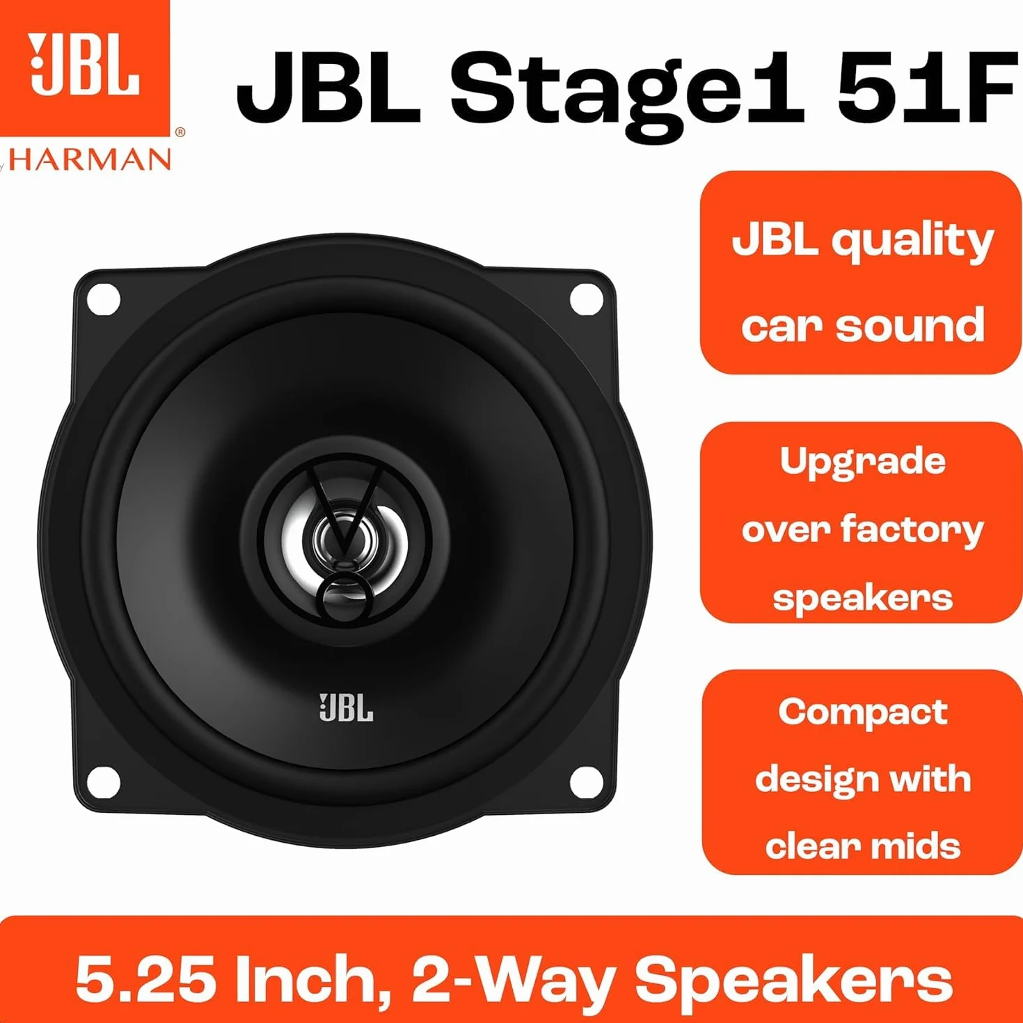 JBL Stage1 51F Harman Kardon 2-drożny zestaw głośników samochodowych - Echo Auto 150 Watów 30 Watów RMS - 2-częściowy samochód Hi-Fi Box Duży 13 cm | 130 mm | 5,25 cala