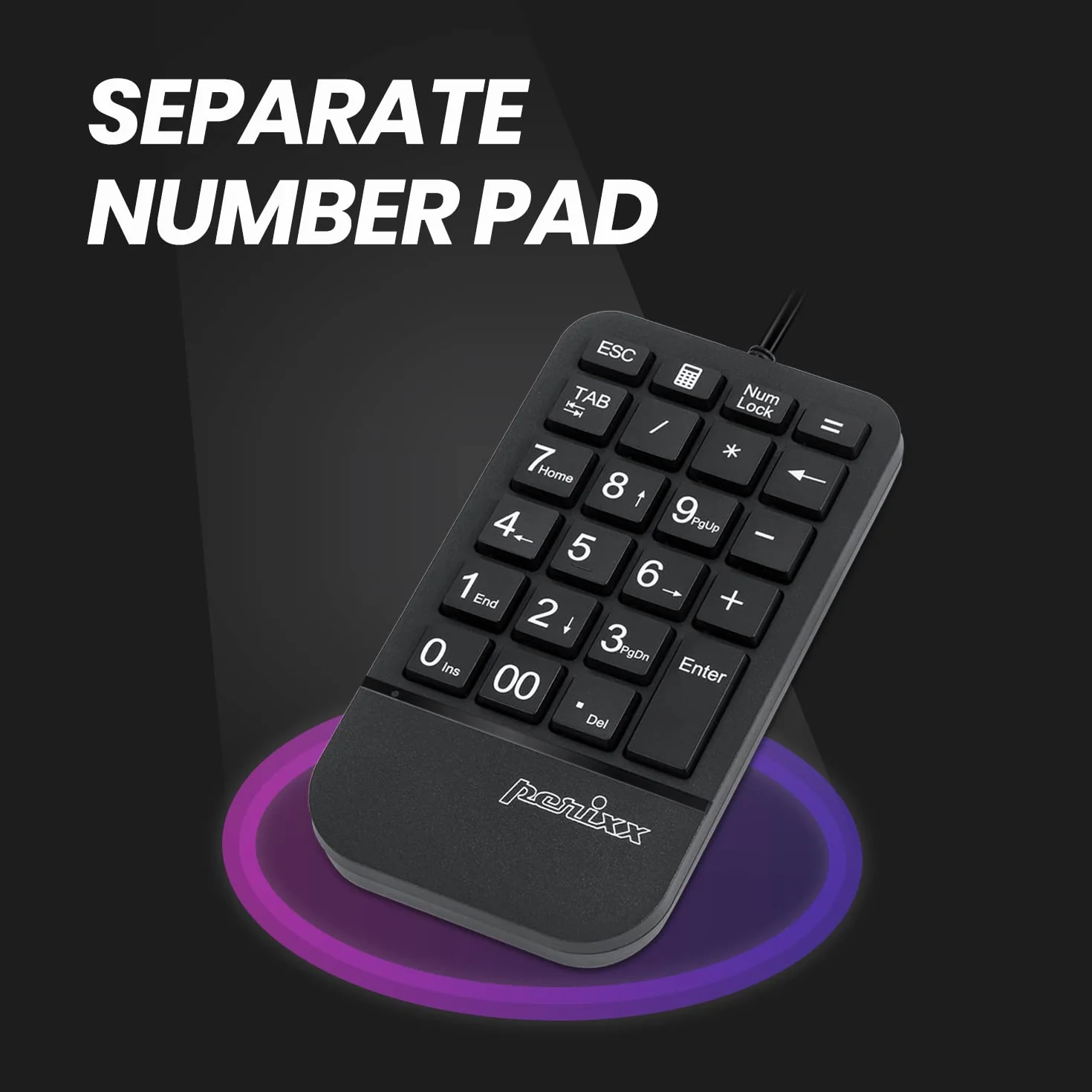 Perixx PERIDUO-606A, 3-in-1 Wireless Compact Ergonomiczna klawiatura z pionową klawiaturą myszy i numeryczną - Regulowany odpoczynek dłoni - Tilt Wheel - Membrane Low Profile Keys - US English Layout