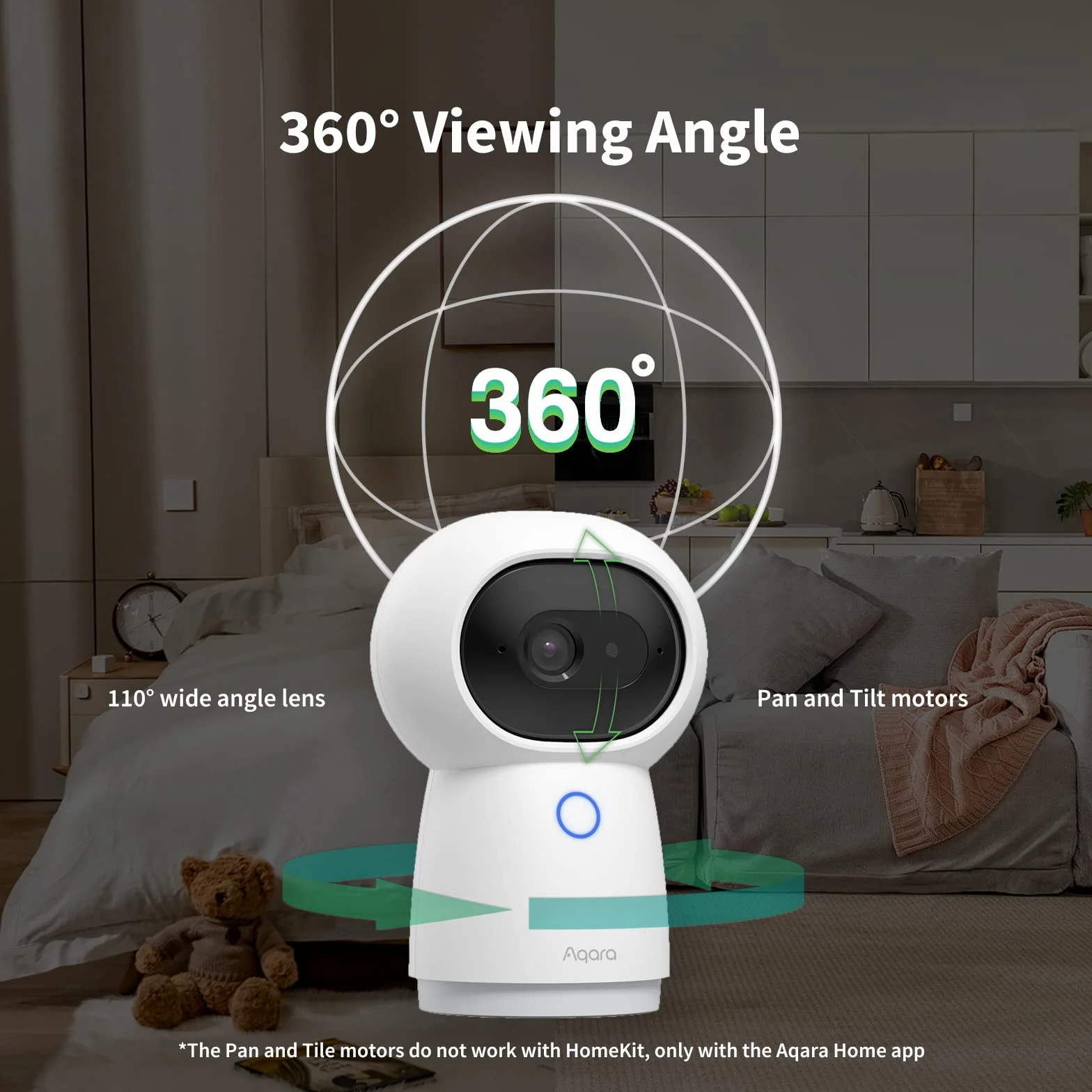 Aqara Kamera G3 Bramka Hub, Rozpoznawanie Twarzy i Gestów Dzięki AI, Zdalne Sterowanie Podczerwienią, Funkcja Obrotu i Pochylenia, Obsługuje HomeKit Secure Video, Alexa, Asystenta Google, IFTTT