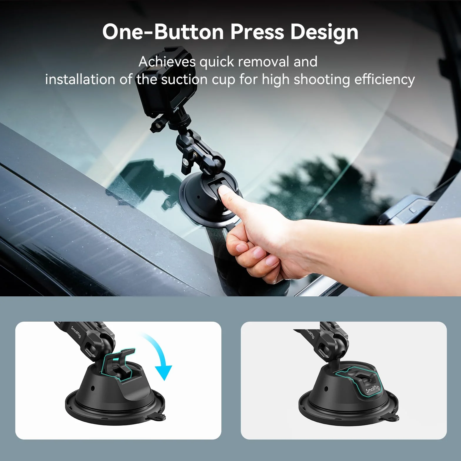 SMALLRIG Dwuwarstwowy Uchwyt z Przyssawką dla GoPro Hero 11/10/9, dla DJI Osmo Action/Procket, dla Insta360 X3, Podwójna Głowica Kulowa, Obrót o 360°, Montaż na Szybie Samochodu lub Oknie SC-1K -4193