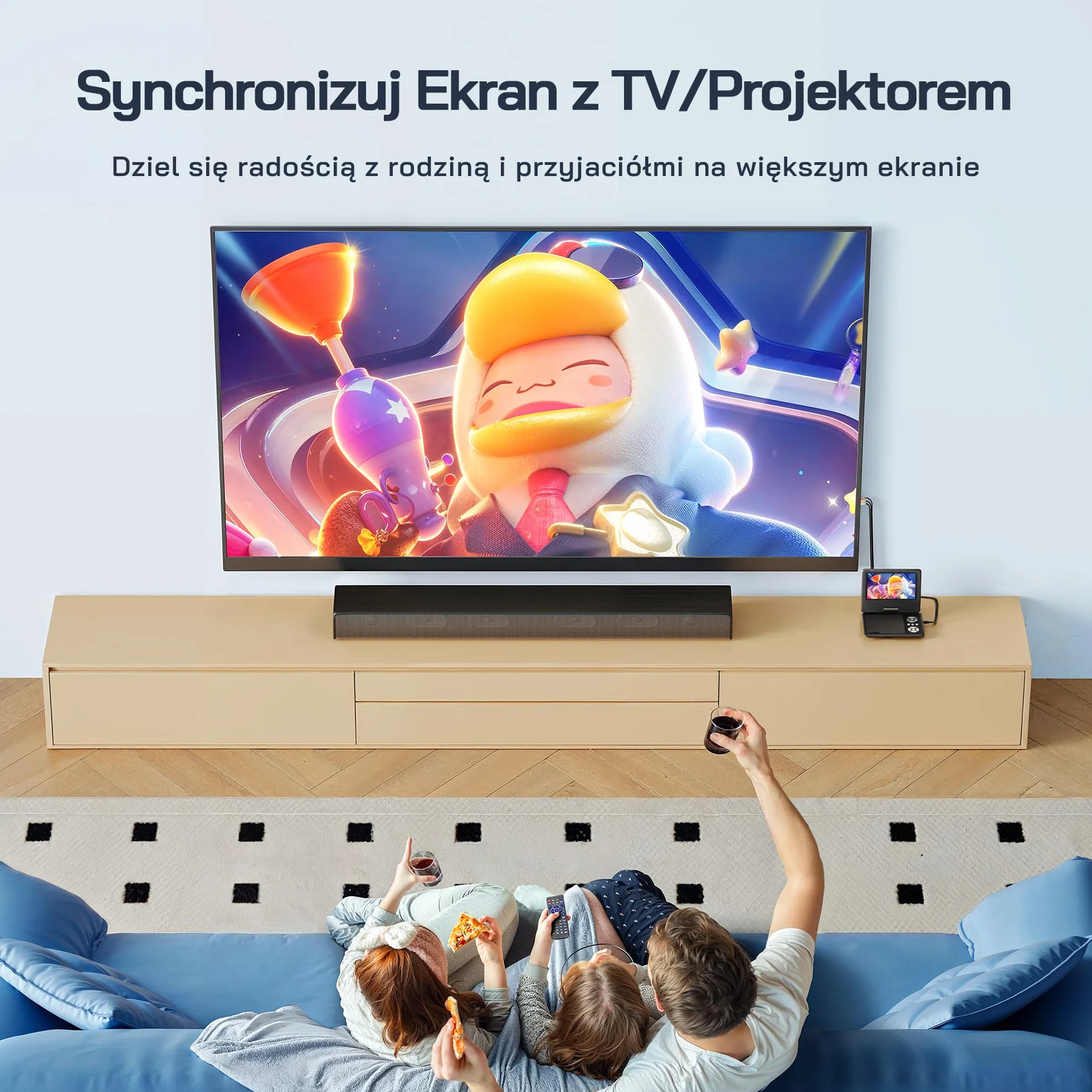 WOLFANG Przenośny Odtwarzacz DVD 9,5" Ekran Obrotowy HD 7,5" 4-6h Pracy Bez Blokady Regionalnej