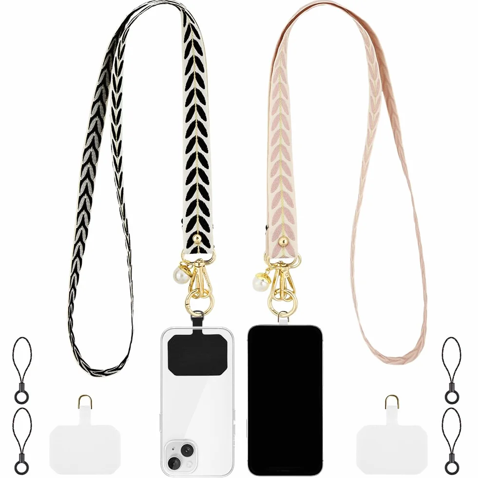 flintronic Uniwersalna smycz na telefon z nadrukiem, szeroki pasek na telefon z naszywkami, regulowana smycz na telefon crossbody, pasek do torby crossbody kompatybilna z większością telefonów