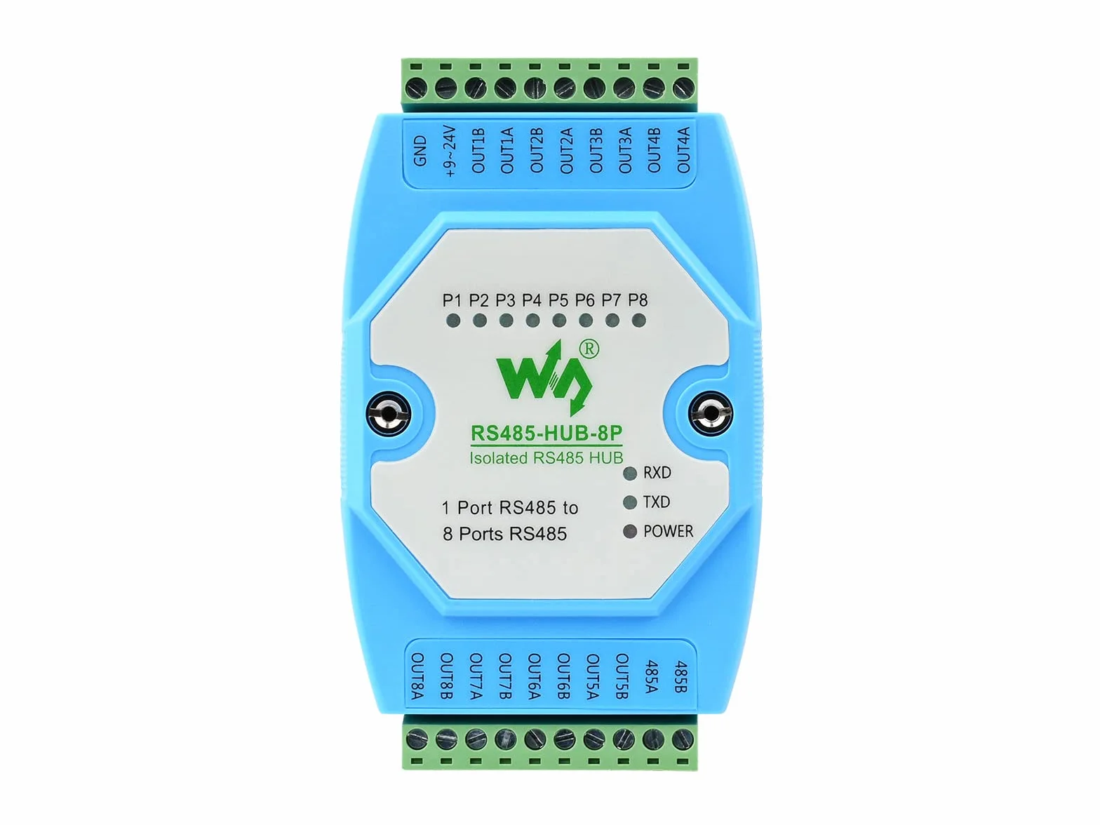 Waveshare Industrial RS485 Hub 8-ch Rail-mount Wide Baud Rate RS485 Network Relay Expansion Isolation