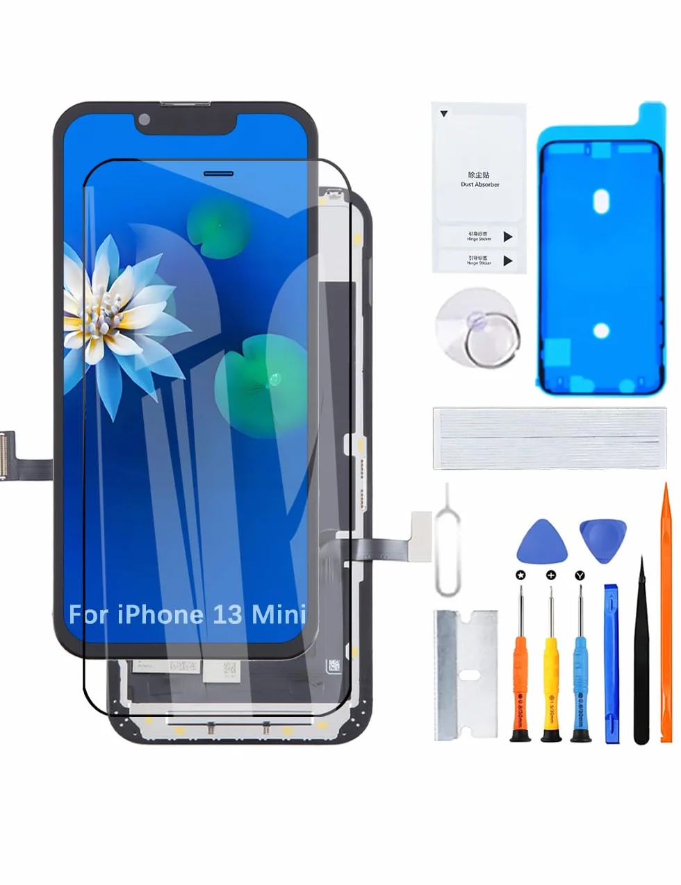 H&LYCYJ Wyświetlacz do iPhone 13 Mini A2628 A2481 A2626 ekran LCD zamiennik ekranu 3D Touch Full HD ekran dotykowy ID digitizer ramka montażowa, wodoodporna adhesive, zestawy naprawcze