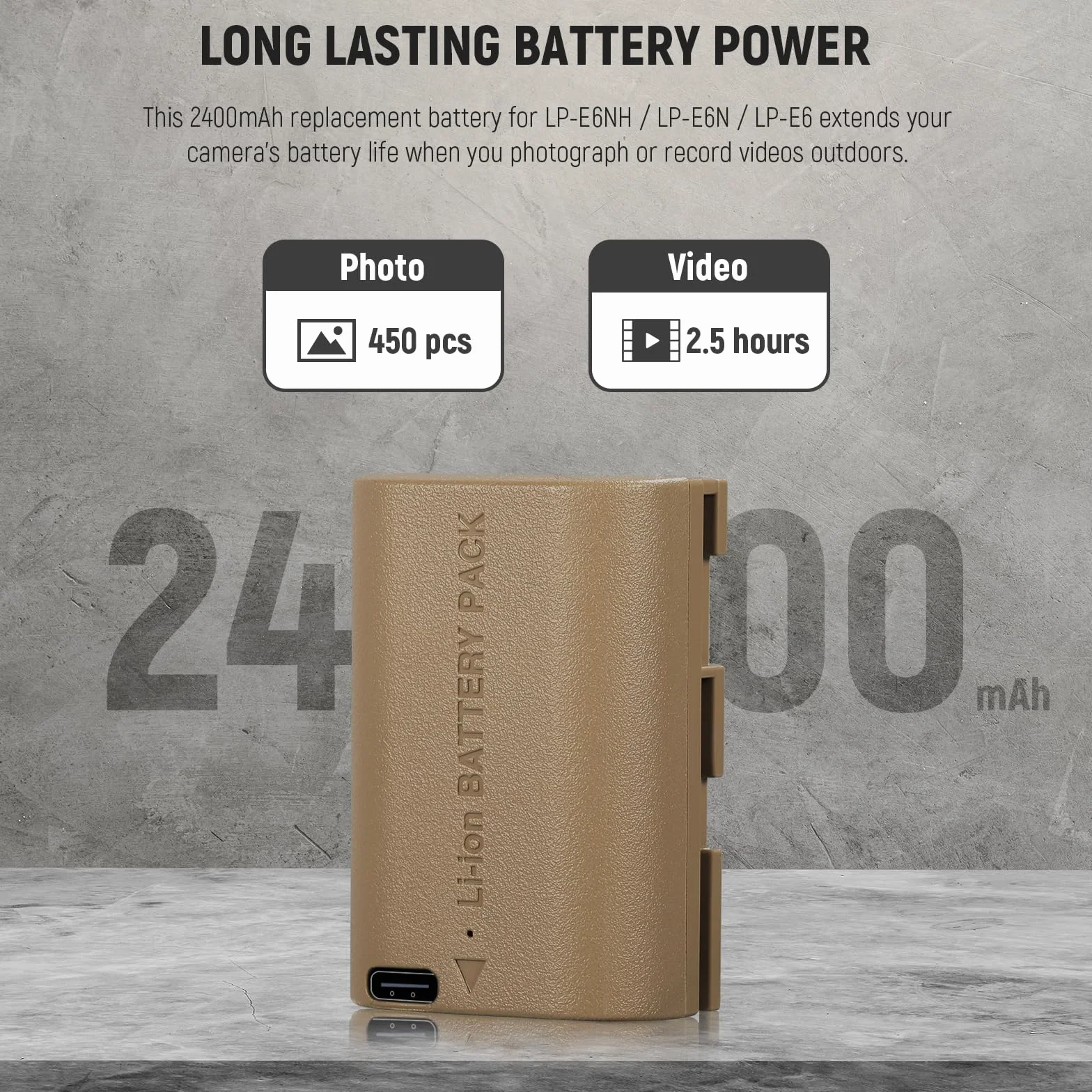 NEEWER LP-E6NH LP-E6N LP-E6 Akumulator do kamery z kablem USB typu C, kompatybilny z Canon EOS R5 R6 R7 5D II III IV 6D 7D 60D 70D 80D 90D