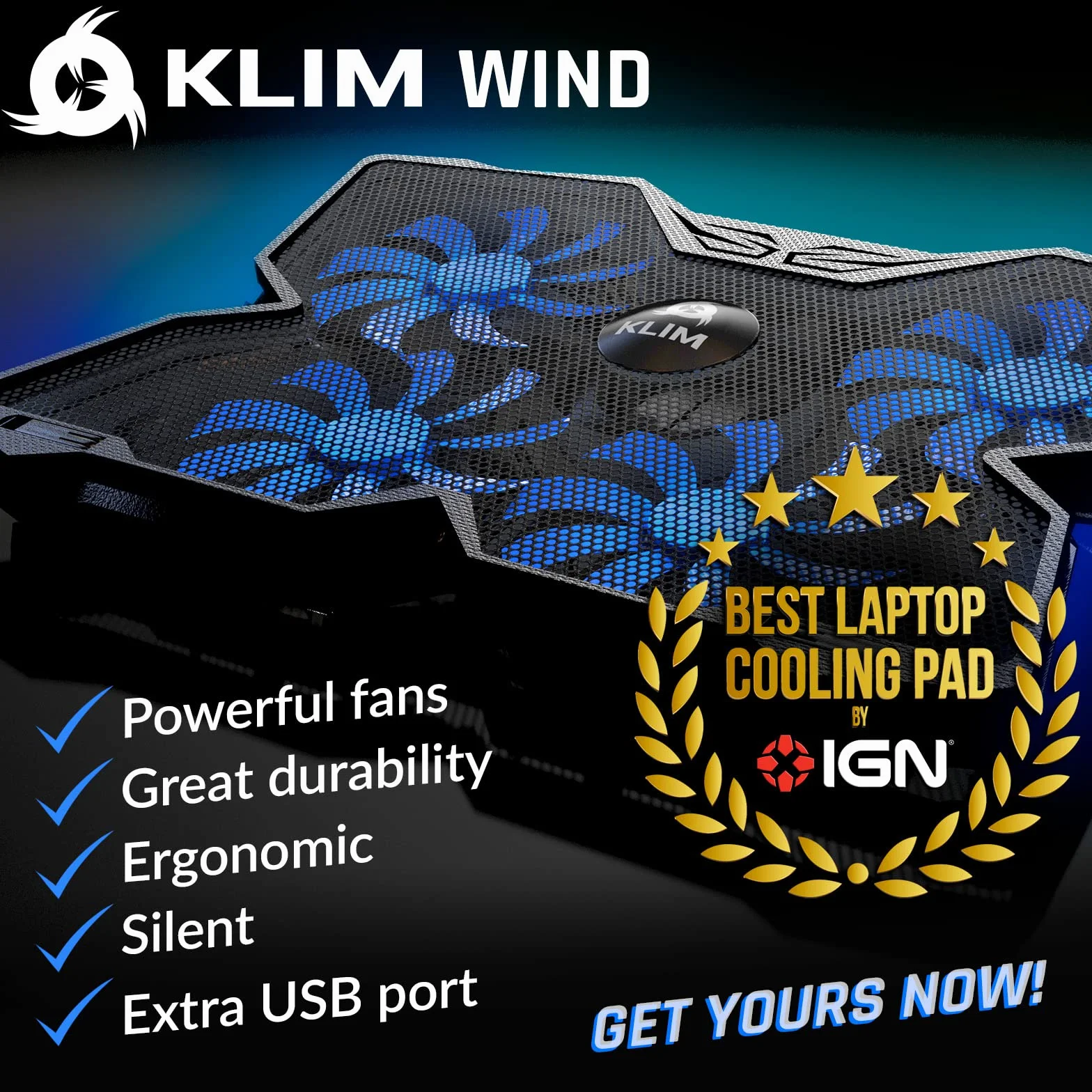KLIM Wind Podkładka chłodząca do laptopa 4 wentylatory niebieski