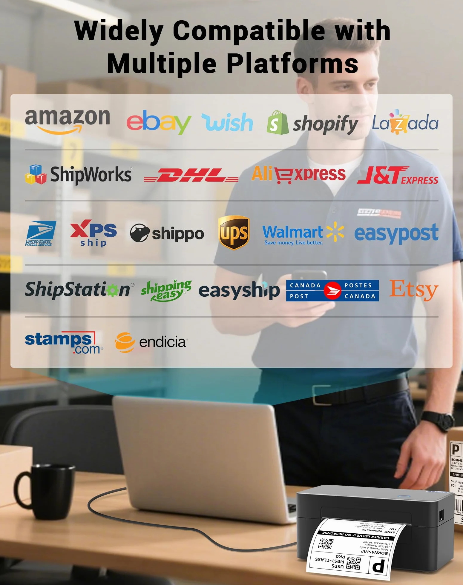 Termiczna drukarka etykiet 4x6 USB kompatybilna z Etsy Amazon do małych paczek wysyłkowych