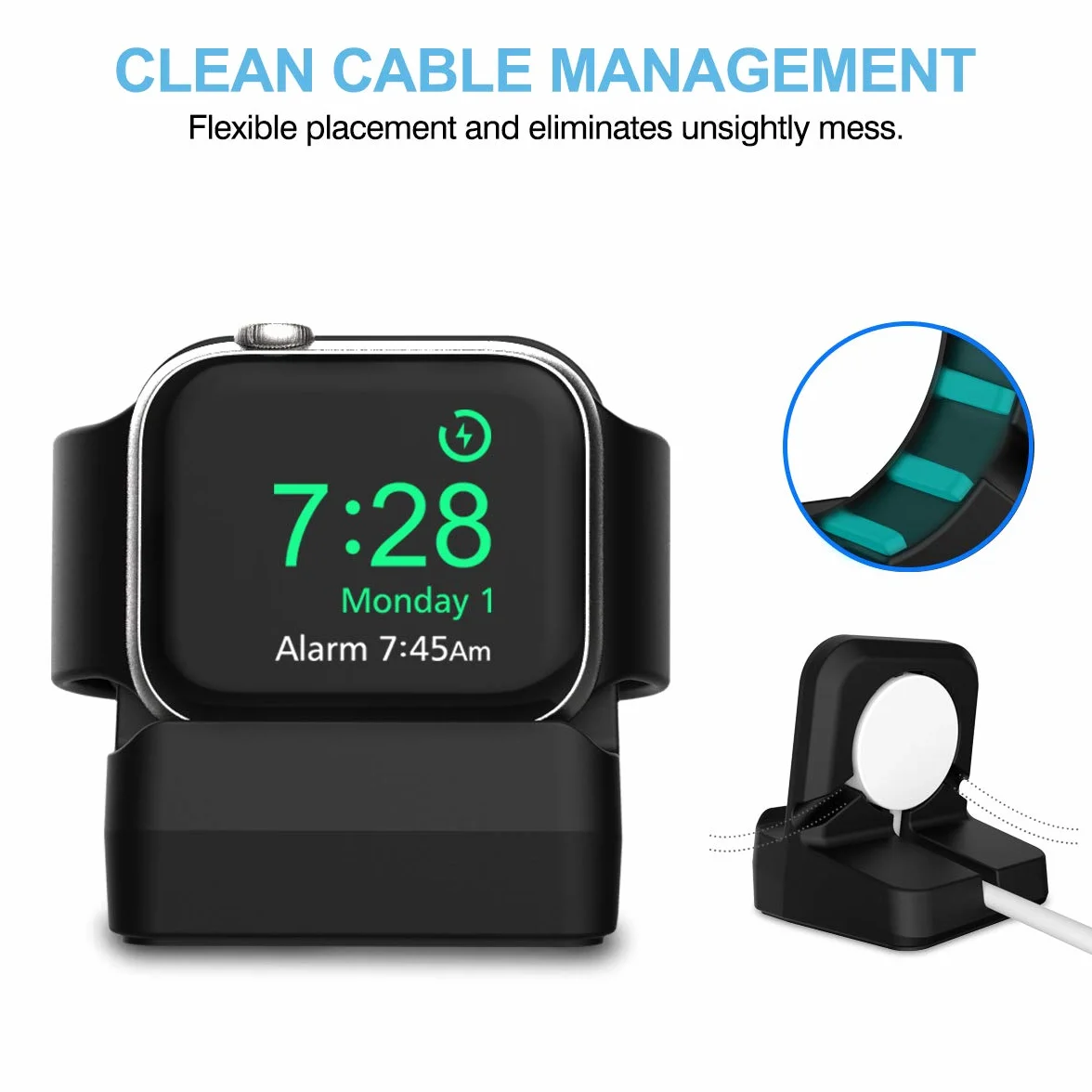 Cozycase Stacja ładująca kompatybilna z Apple Watch Series 9/8/7/SE/Series 6/Series 5/Series 4/Series 3/Series 2/Series 1, uchwyt stacji dokującej do 38/40/41/42/44/45mm (czarna)