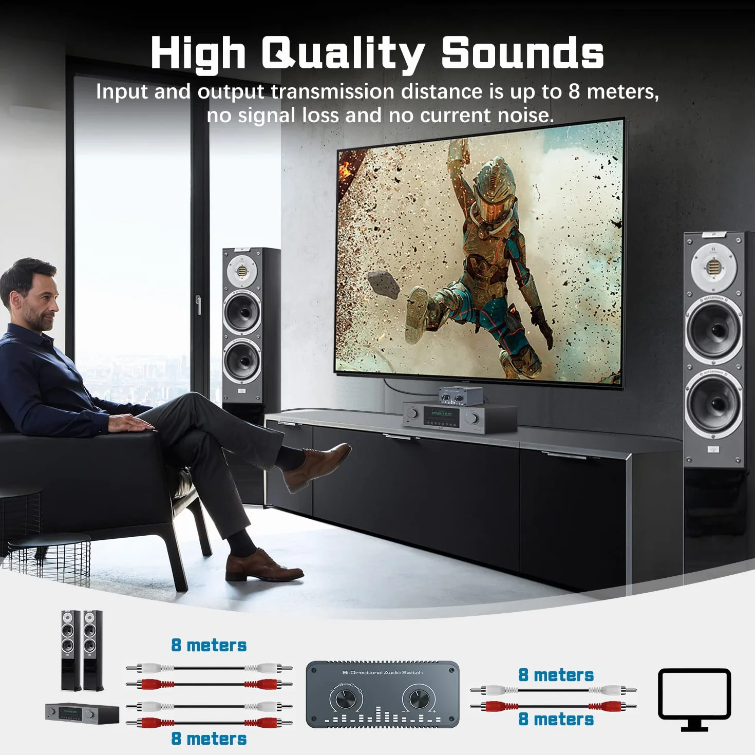 Tendak Bi-Directional RCA L/R Audio Switch Selector 4 in 1 Out / 1 In 4 Out, analogowy przełącznik audio stereo z regulacją głośności