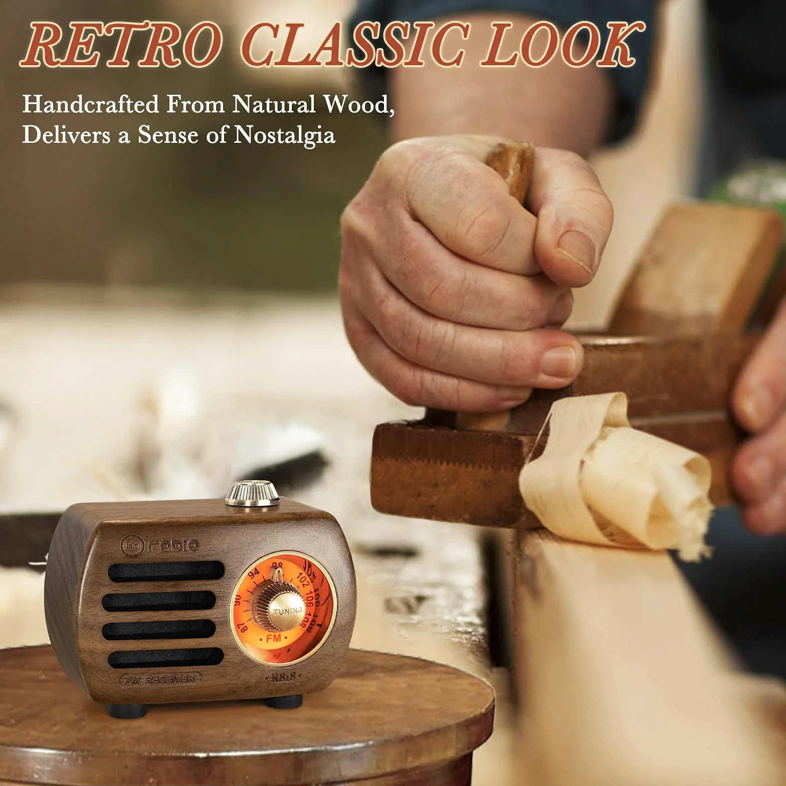 PRUNUS R-818 Drewniane Radio Retro Bluetooth FM AUX