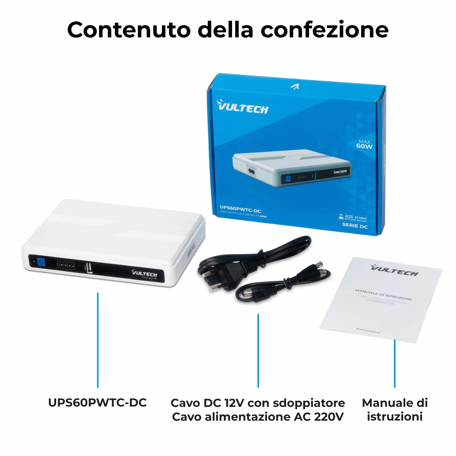 VulTech UPS60PWTC-DC Mini UPS 4350 mAh 60 W przenośny zasilacz awaryjny do routera modemu Power Bank Smartphone biały