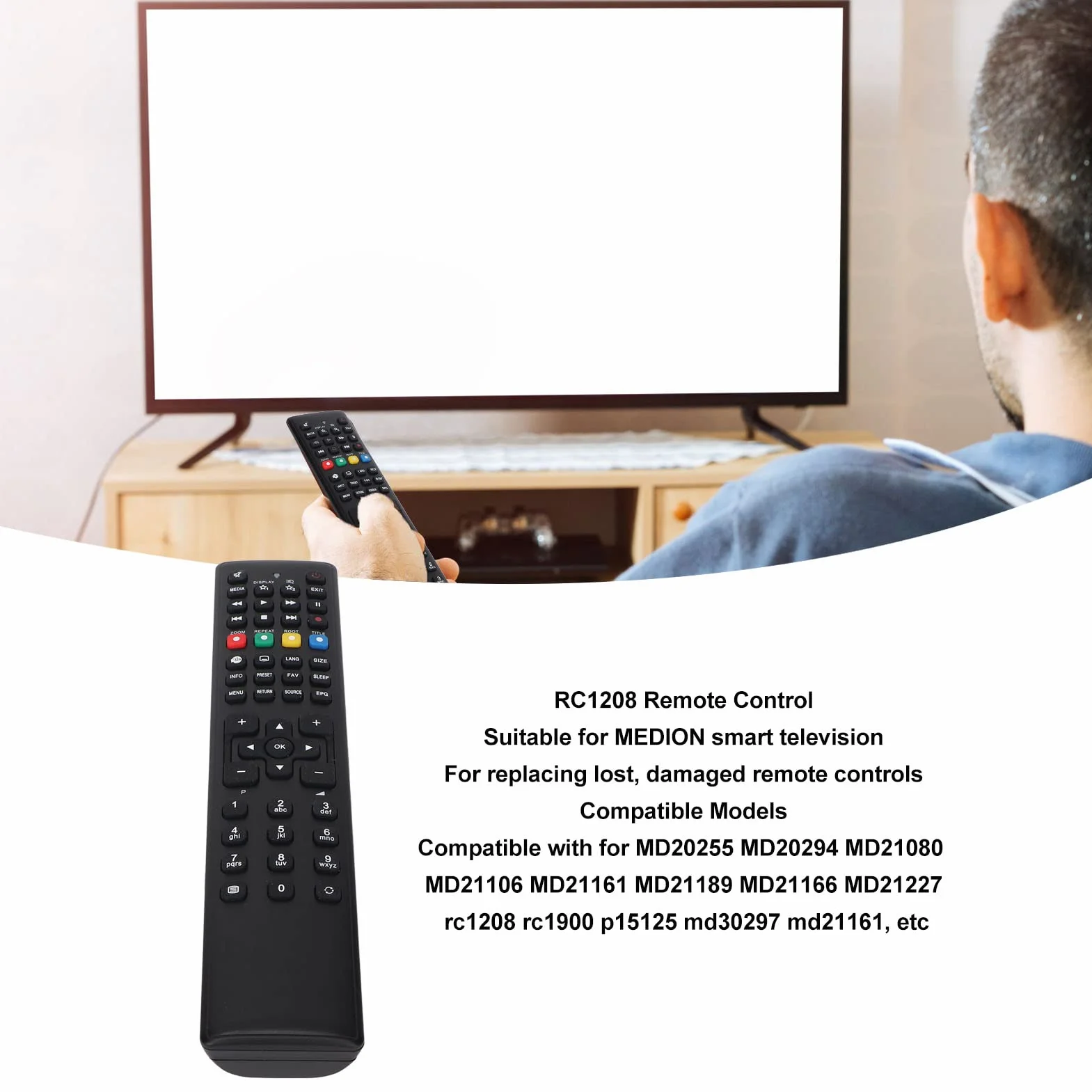 Pilot do Telewizora do MEDION, Zamienny Pilot do Telewizora do MD20255 MD20294 MD21080 MD21106 Md21161 MD21189 MD21166 MD21227 Rc1208 Rc1900 P15125 Md30297 Md21161 itp.