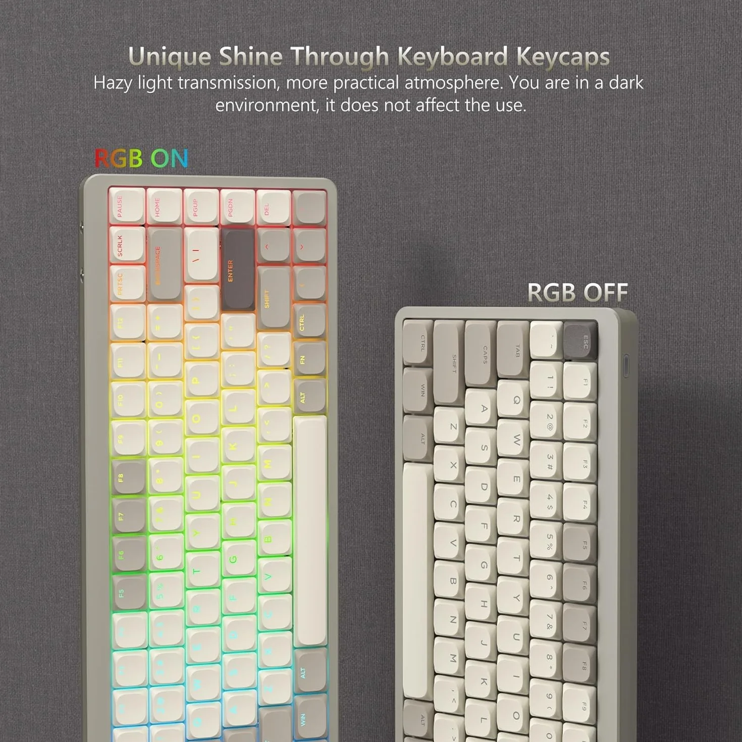 Low Profile Keycaps 143, PBT nakładki na klawisze Shine Through, klawisze do ANSI US 60% 65% 75% 80% 100% Cherry Gateron MX przełącznik klawiatura mechaniczna, khaki szary (nie obsługuje ISO)