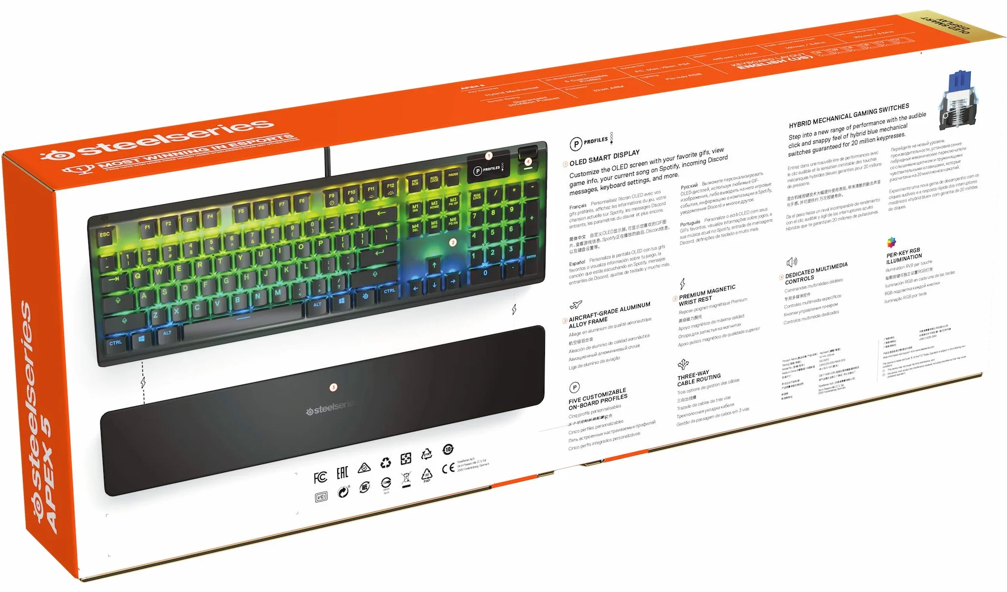SteelSeries Apex 5 hybrydowa mechaniczna klawiatura gamingowa RGB OLED Smart Display QWERTY