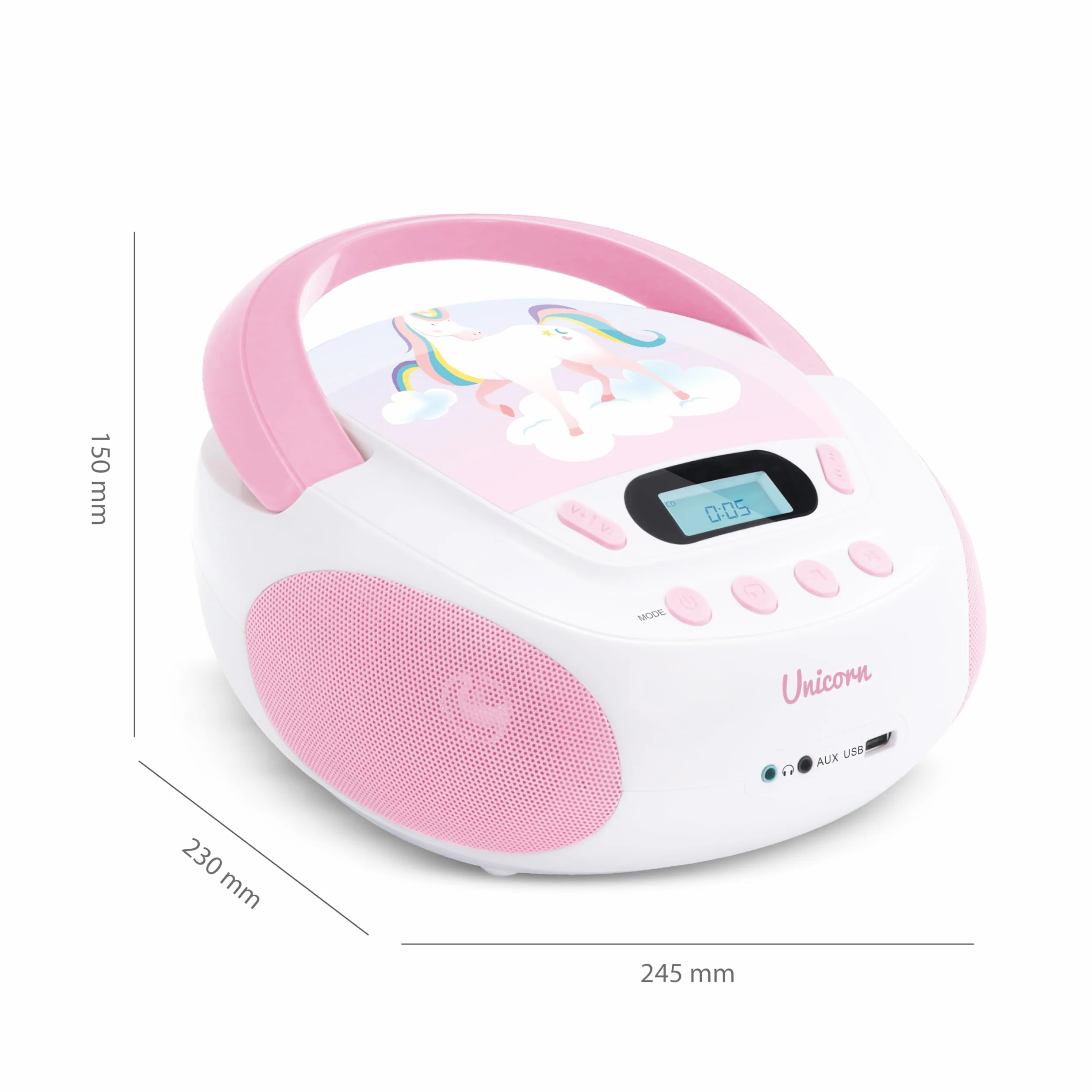 MOOOV 477407 odtwarzacz CD jednorożec dla dzieci, z portem USB