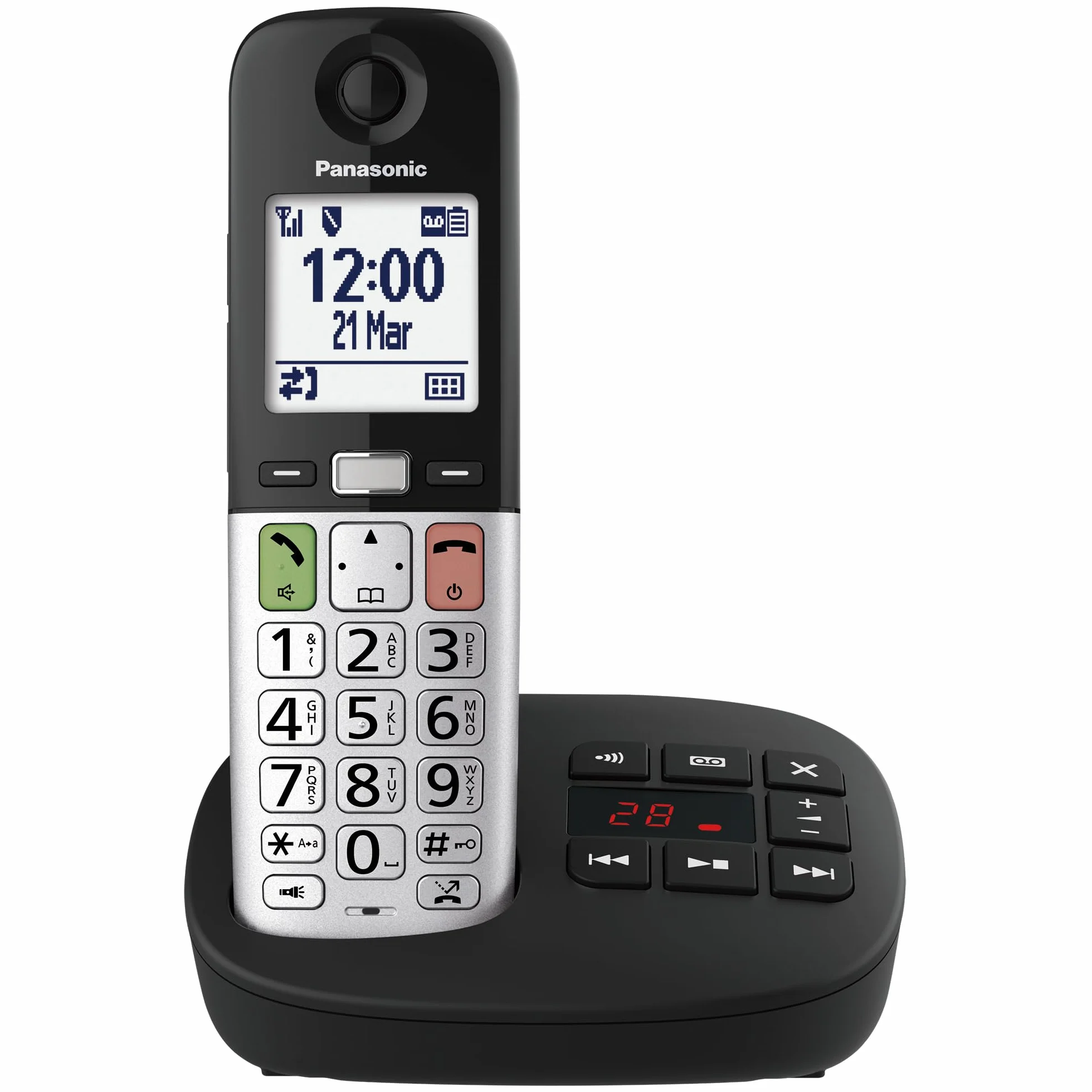 Panasonic KX-TGU430EXB Bezprzewodowy telefon cyfrowy z automatyczną sekretarką, wzmocnioną głośnością, wyświetlaczem LCD