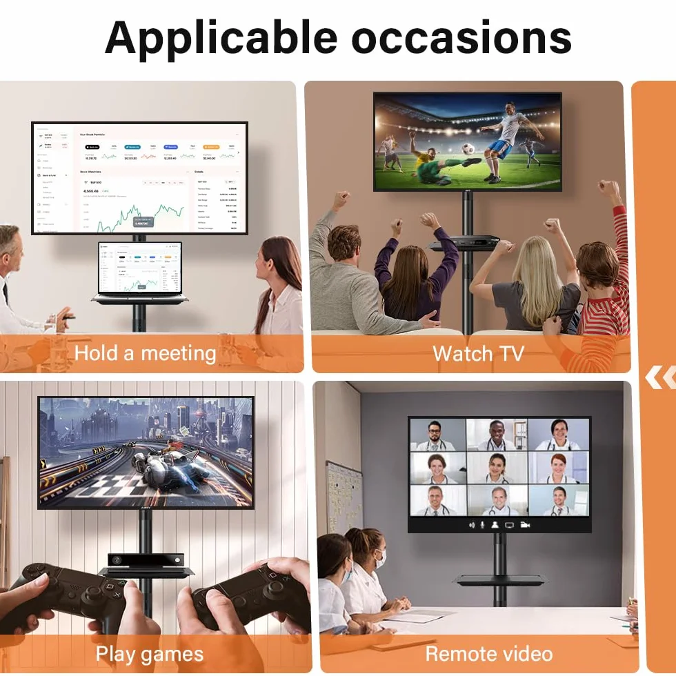 KKTONER Mobilny wózek na telewizor LCD LED 23-60 cali, VESA 400x400 mm, stojak podłogowy z półką