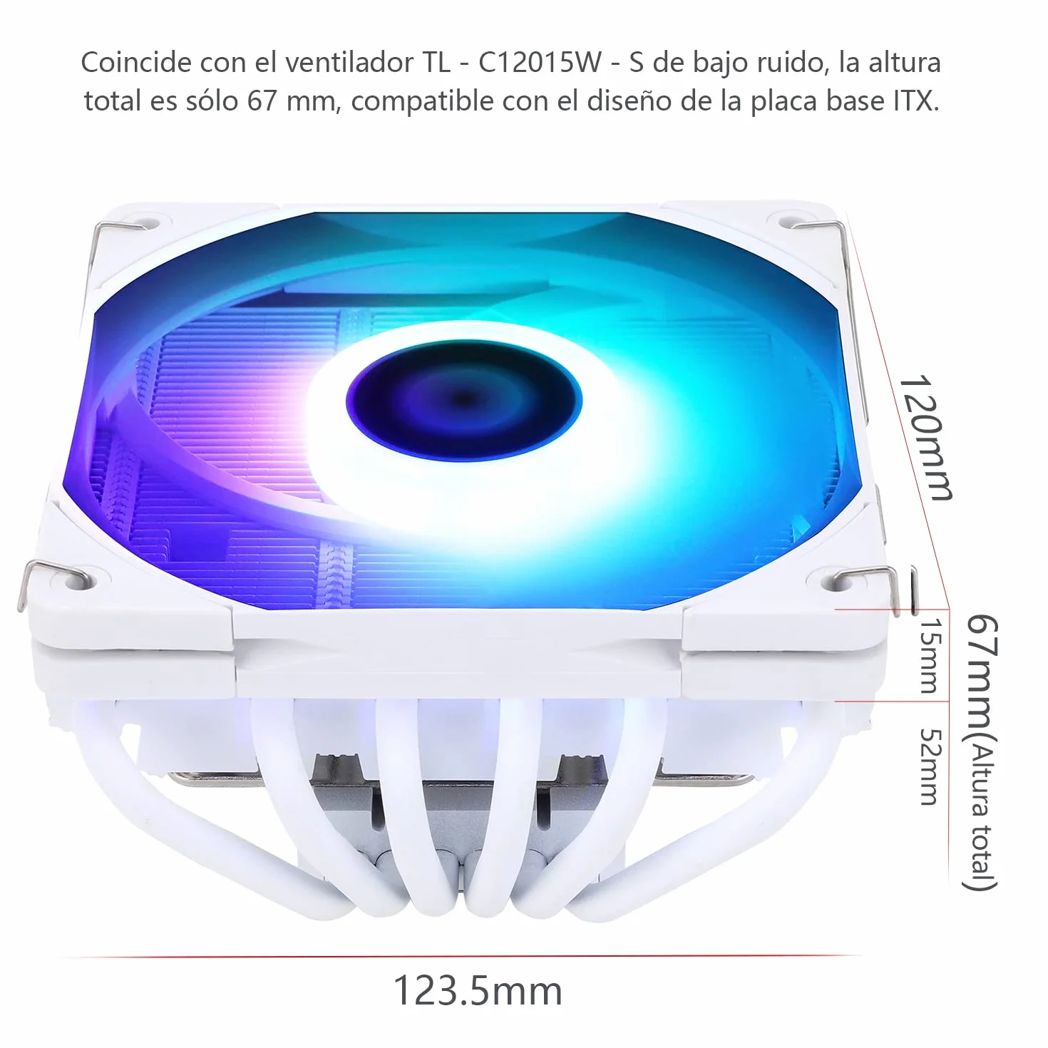 THERMALRIGHT AXP120-X67 BIAŁY ARGB niskoprofilowy chłodnik powietrza do CPU z prawym 120-mm-TL-C12015W-S wentylatorem PWM, 6 heatpipes, 67 mm wysokości, dla AMD AM4/Intel LGA 1700/1150/1151/1155/1156