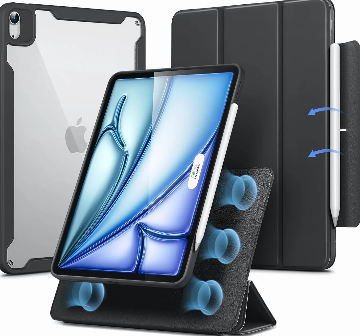 ESR Etui na iPad Air 2022/5/4 10,9 cala, zdejmowana osłona magnetyczna, regulowany stojak, rysik 2 funkcje, czarny