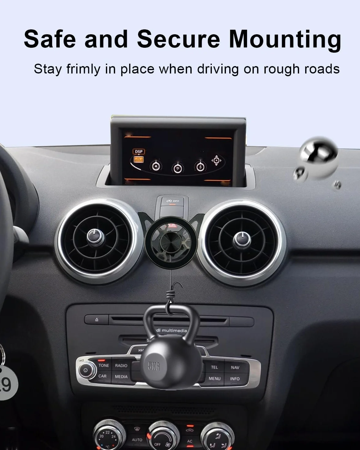Uchwyt magnetyczny na telefon z regulacją 360° kompatybilny z Audi A1 2010-2018 Magsafe do szczelin wentylacyjnych