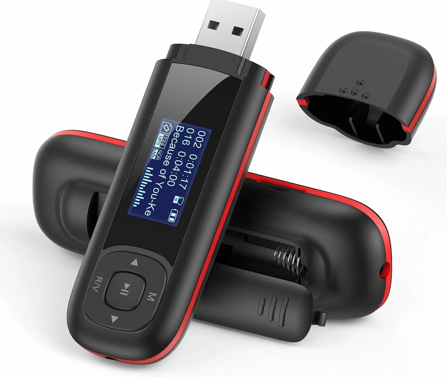 8 GB USB odtwarzacz MP3, przenośny, z radiem FM, odtwarzacz muzyki, zasilany akumulatorem, czarny i czerwony