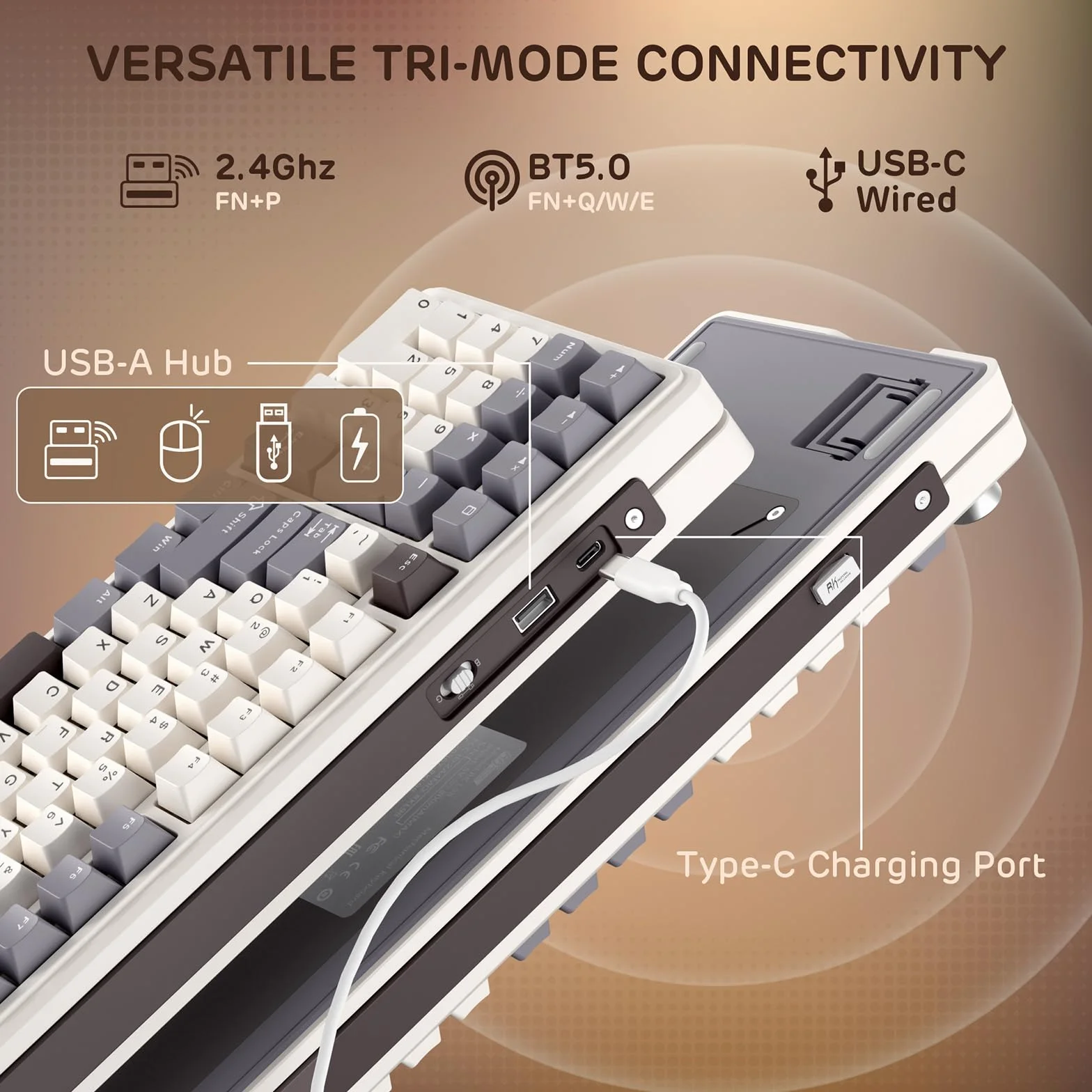 RK ROYAL KLUDGE L98 Montaż na uszczelce klawiatura mechaniczna z ekranem i pokrętłem hot-swap, tryb trójtrybowy BT/2.4G/USB-C 95% bezprzewodowa klawiatura z lewymi klawiszami liczbowymi, możliwość