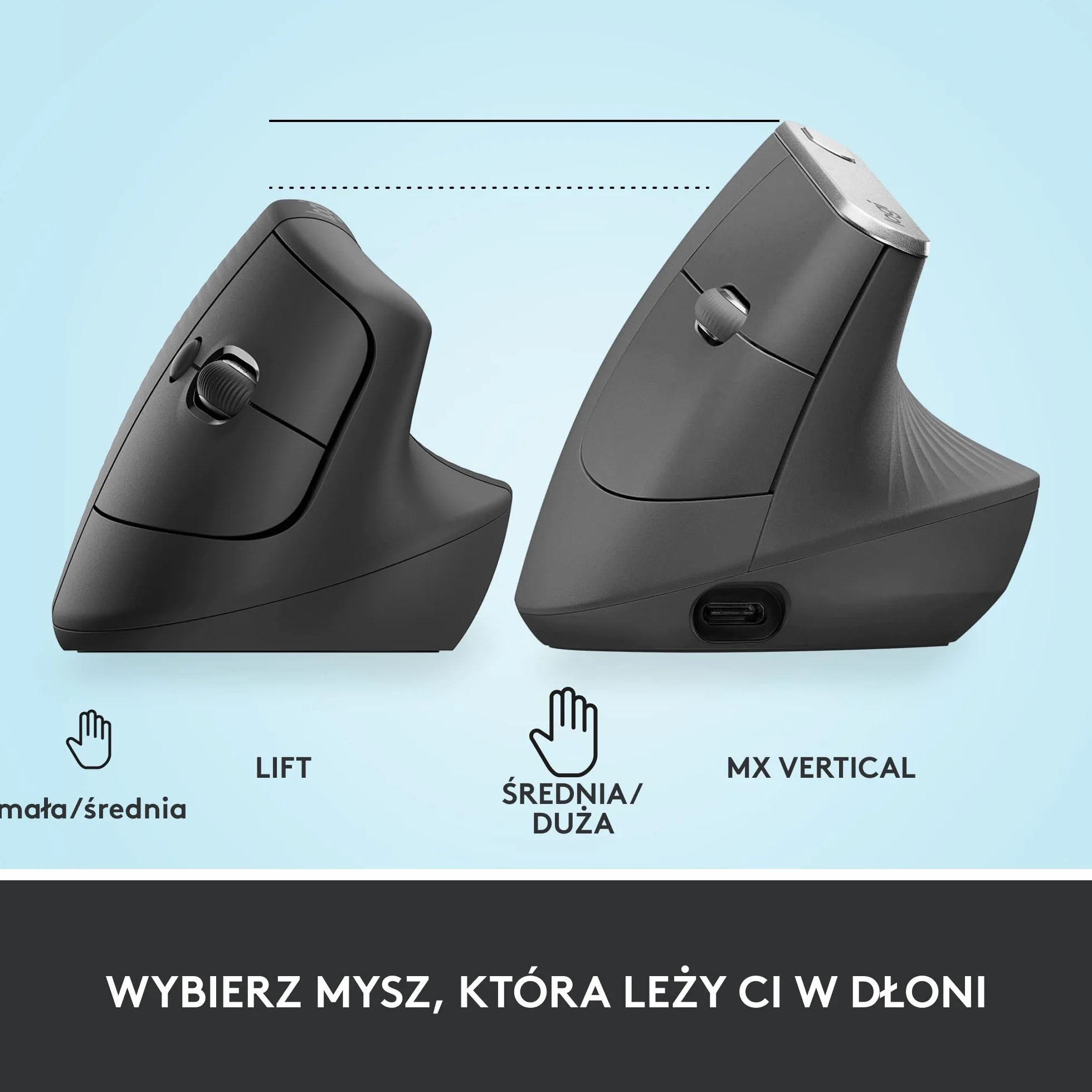 Logitech Lift Vertical, Ergonomiczna, bezprzewodowa mysz Bluetooth z odbiornikiem Logi Bolt USB, ciche przyciski, 4 przyciski, zgodna z Windows/macOS/iPadOS na laptopy/PC - Szary