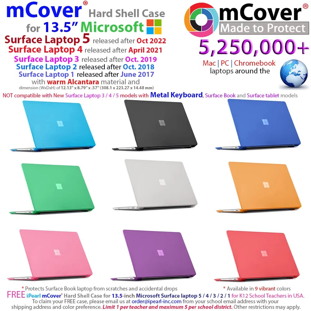 mCover Twarda obudowa kompatybilna z 13,5-calowym laptopem Microsoft Surface 1/2/3/4 z klawiaturą materiału Alcantara (nie do metalowej klawiatury) - fioletowa