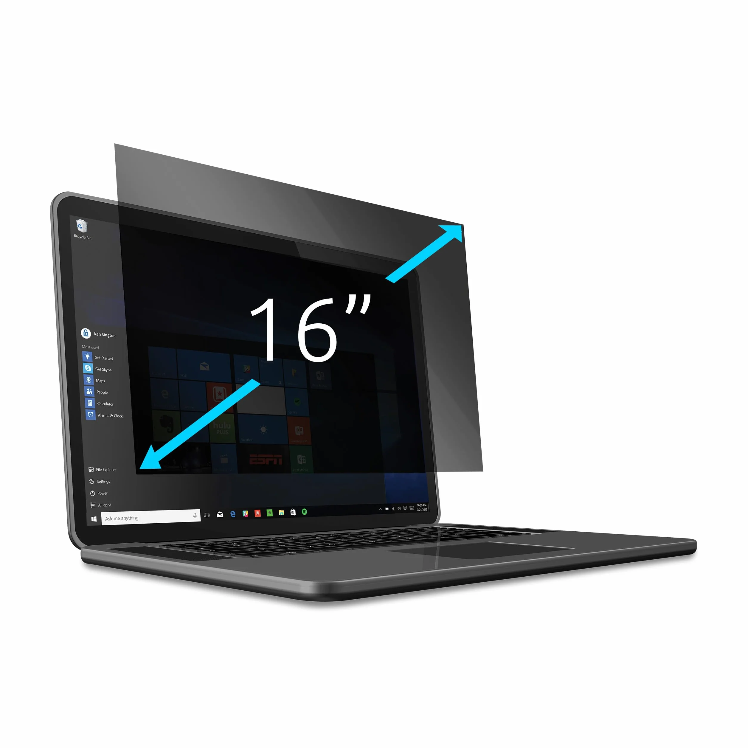 Filtr Prywatyzujący Kensington do laptopów 16'' 16:10, zdejmowany, matowa lub błyszcząca strona, z funkcją antyrefleksu i redukcji niebieskiego światła, zapobiegający zmęczeniu oczu - 628969