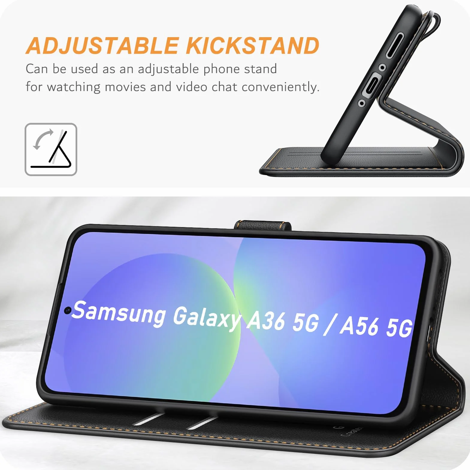 Ganbary Handyhülle für Samsung Galaxy A36 / A56 5G Hülle, Premium Leder Klapphülle [Kartenschlitz] [Magnetverschluss] [Standfunktion] Komórka do Galaxy A36 / A56 5G etui ochronne, czarny czarny