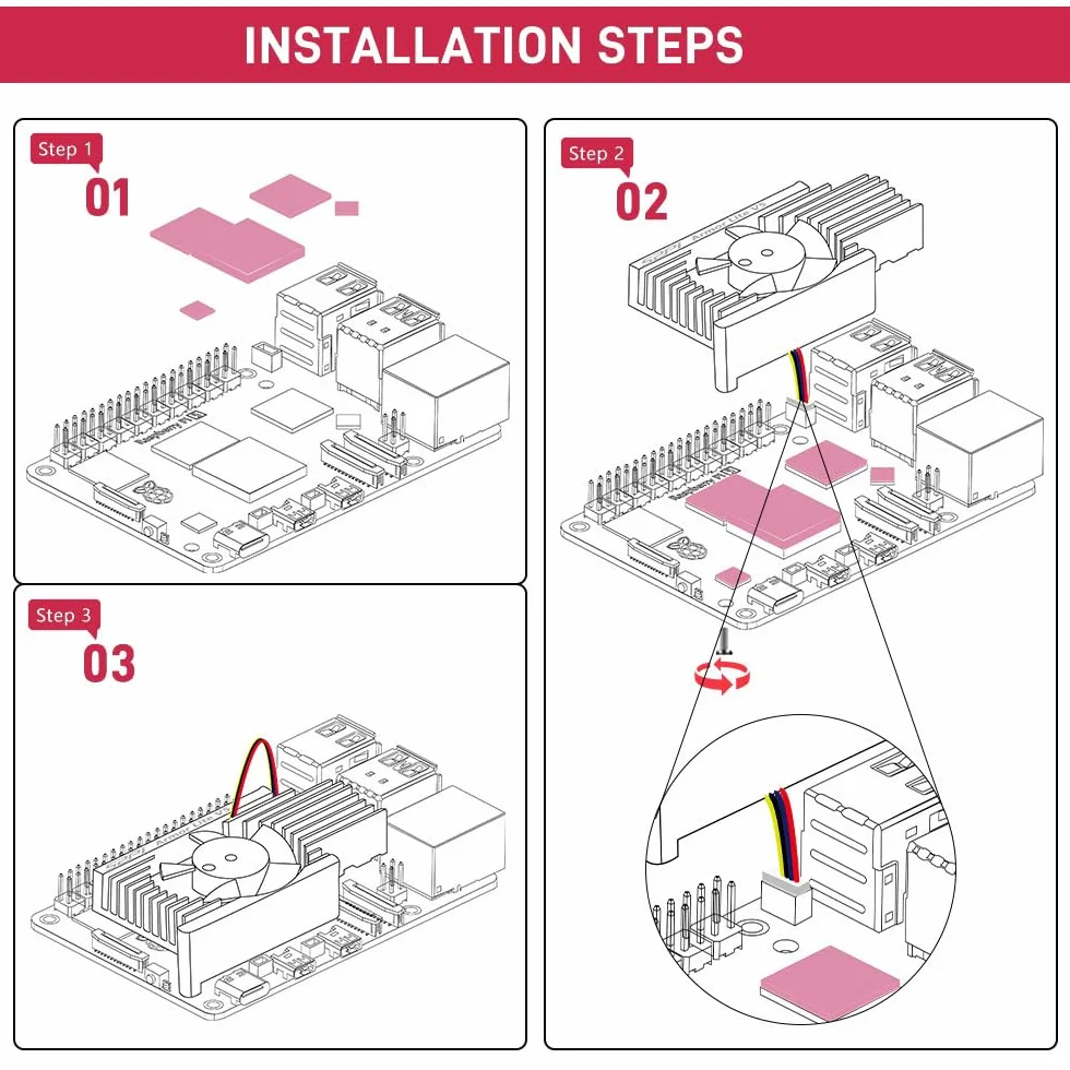 GeeekPi Armor Lite V5 aluminiowy radiator z wentylatorem PWM, kompatybilny z Raspberry Pi 5, wentylator chłodzący 30 mm, podkładki termiczne do Raspberry Pi 5 4 GB/8 GB