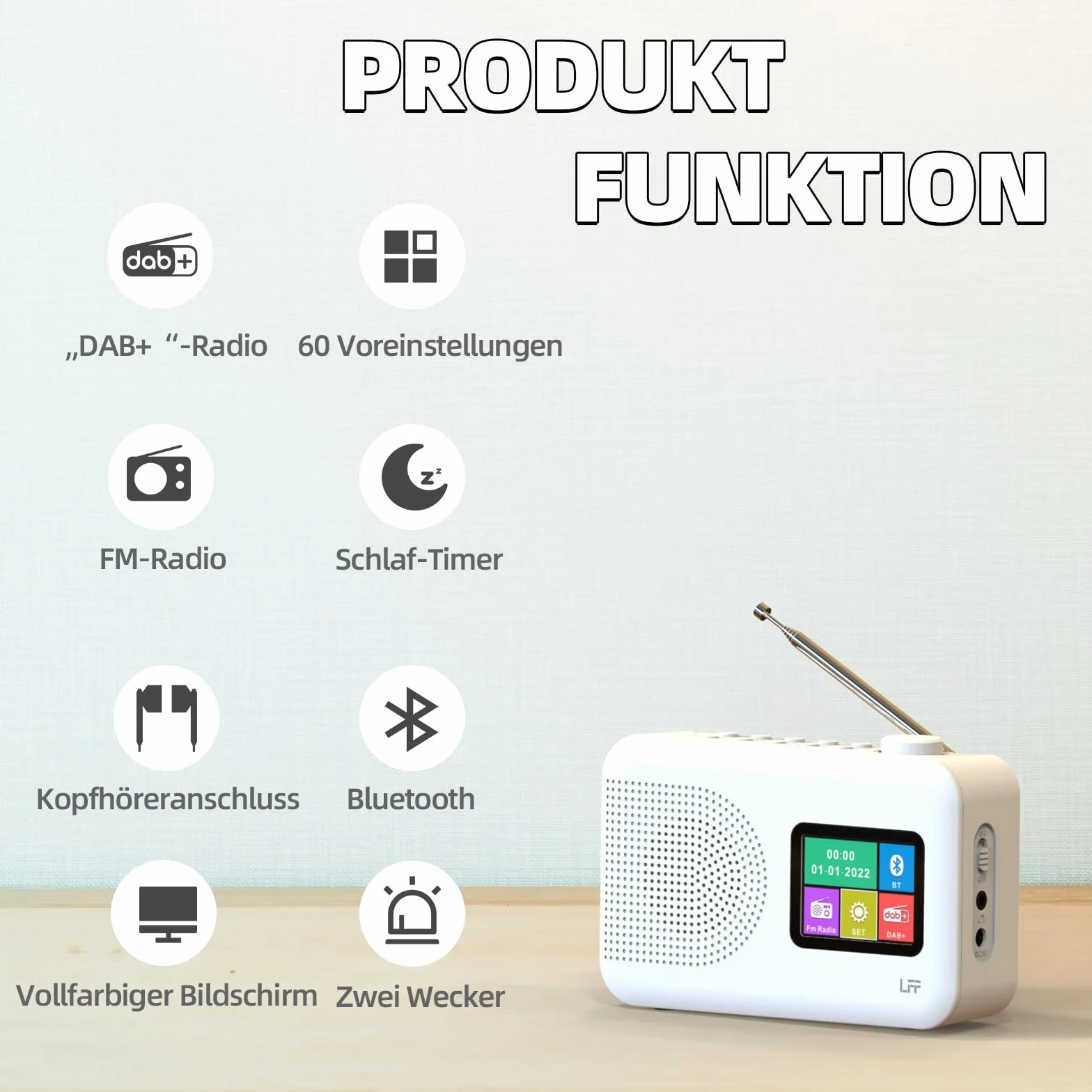 Radio Cyfrowe DAB Plus FM Bluetooth Małe z Kolorowym Wyświetlaczem Zasilanie Kablowe Bateryjne