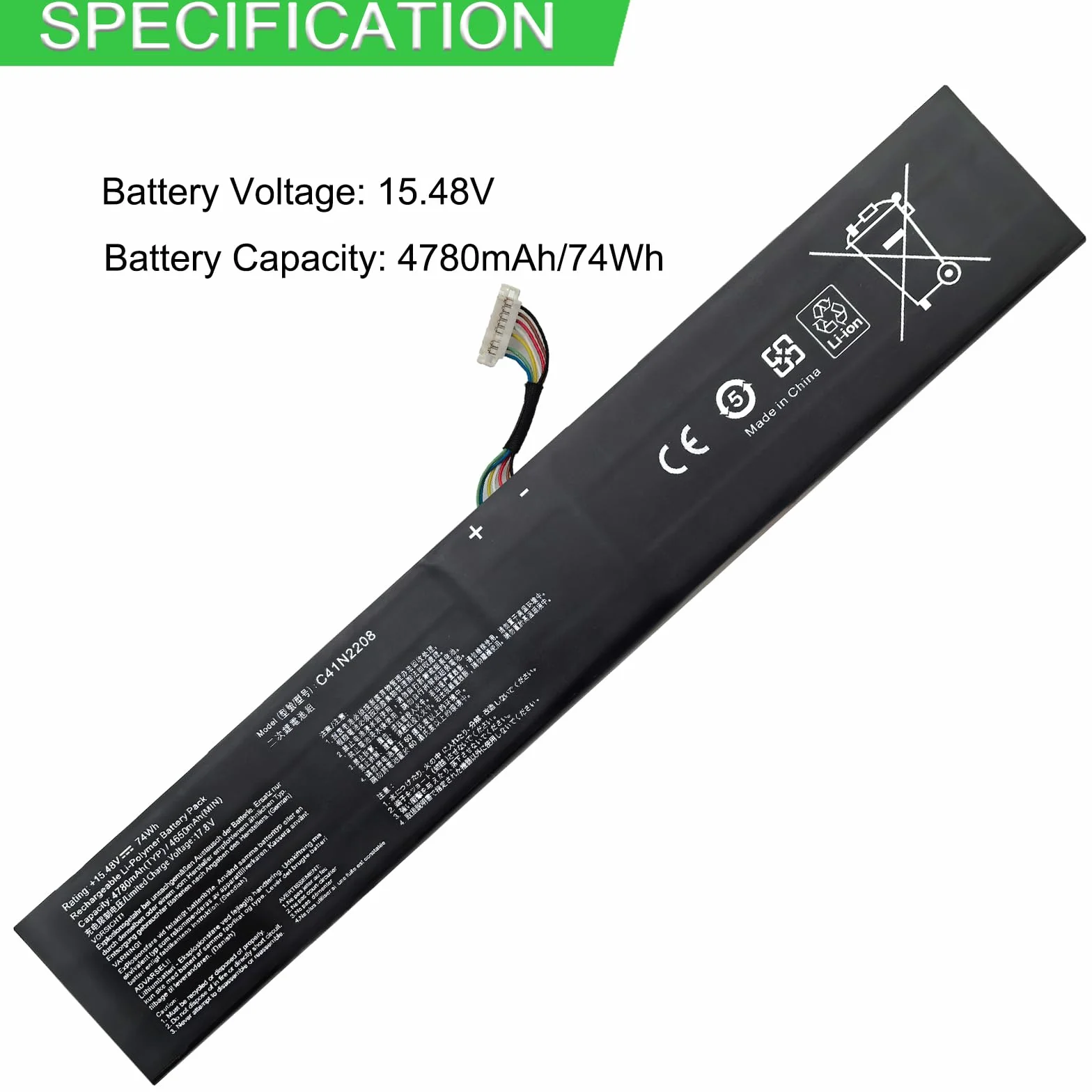 XITAIAN 15,48V 74Wh 4780mAh C41N2208 bateria zamienna do konsoli do gier Asus ROG Ally (2023) RC71L