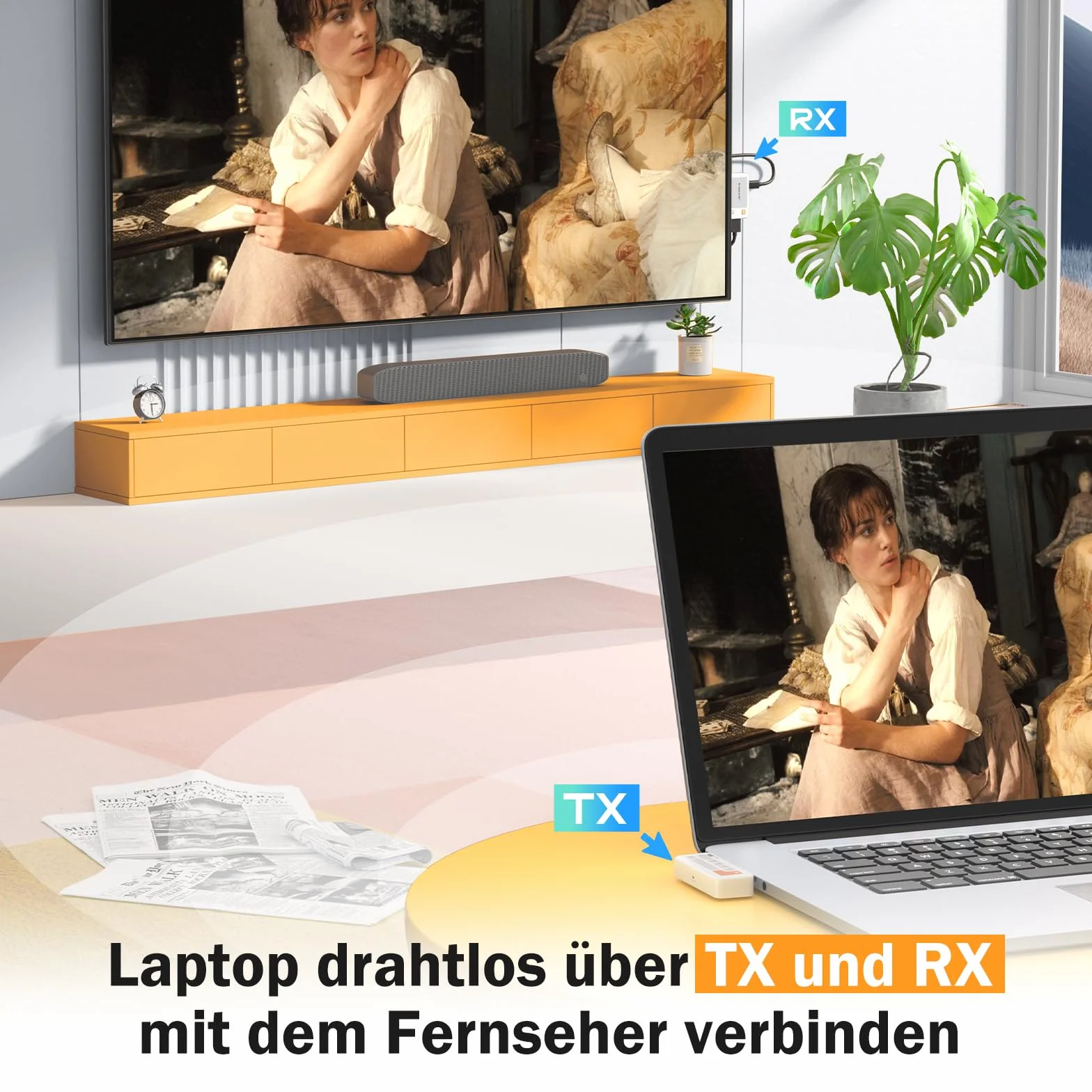 Lemoral Bezprzewodowy nadajnik i odbiornik HDMI USB C, 5G 50 M Plug&Play Bezprzewodowa transmisja HDMI do strumieniowego przesyłania plików wideo audio z telefonu USB-C, tabletu, laptopa, komputera do