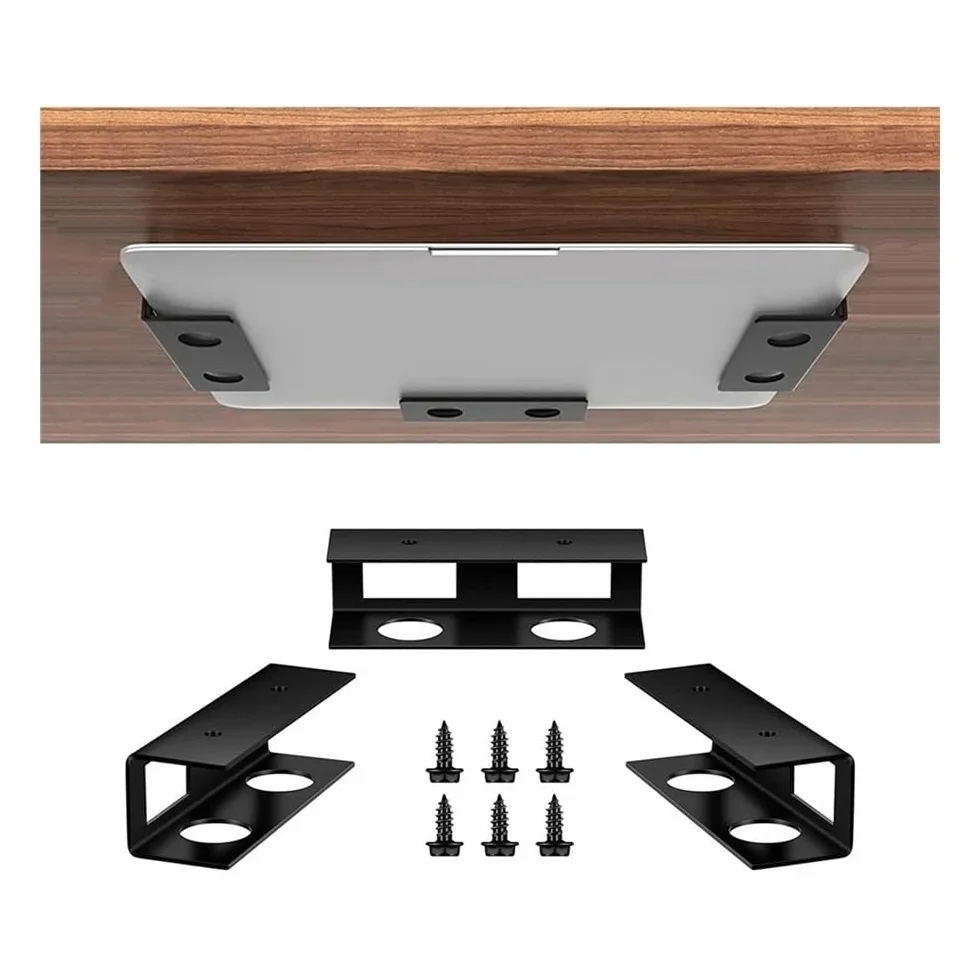 Podstawka pod laptopa, Under Desk Laptop Mount Holder, Aluminum Laptop Storage Bracket with Anti-Scratch Felt Board(Black)