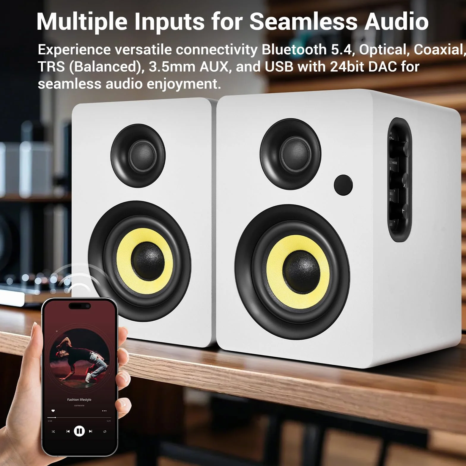 Sanyun SW206 80W głośniki półkowe monitor HiFi 4" przetwornik BT 5.4 DAC 24bit białe