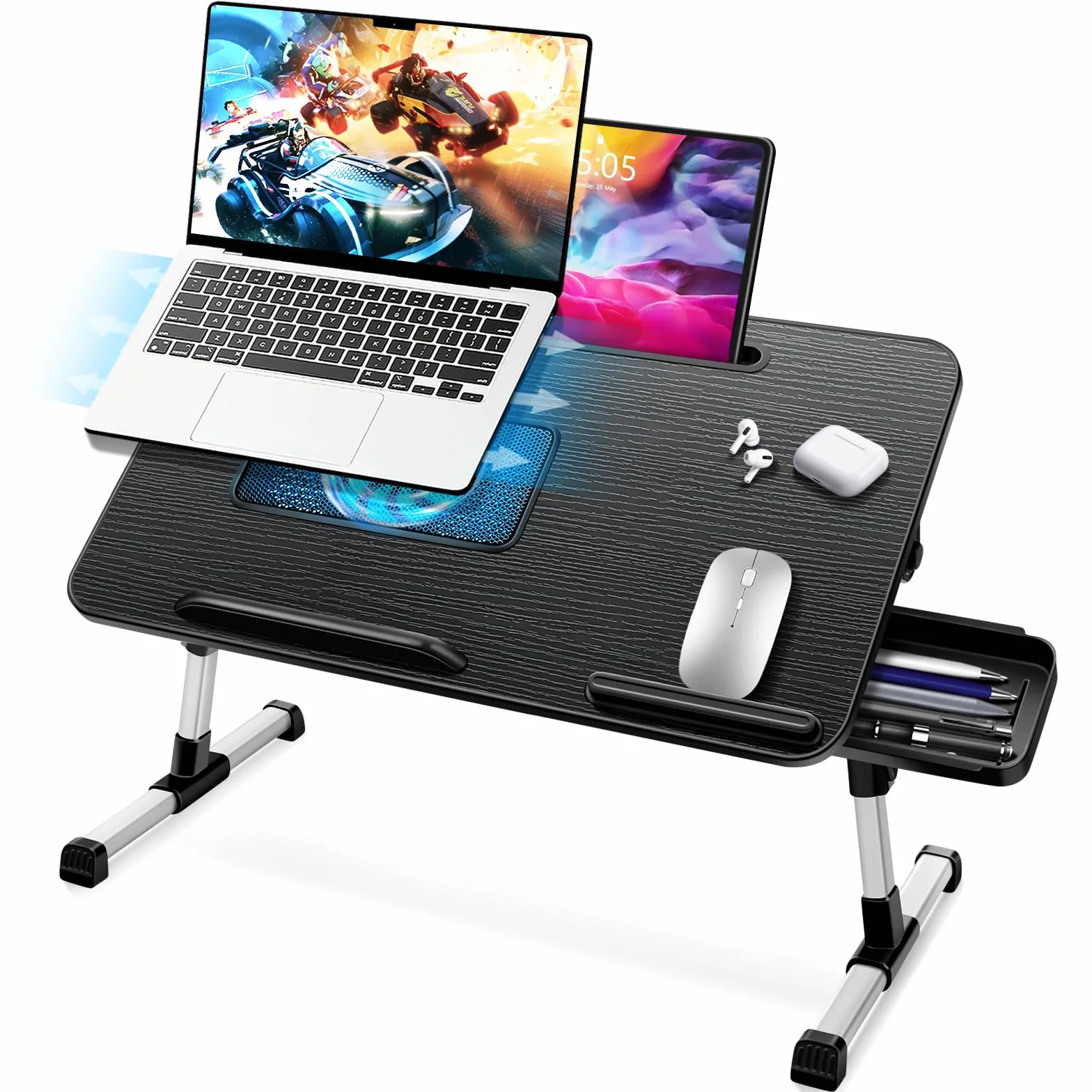 ICARE stolik pod laptopa z regulacją wysokości i kąta czarny 53 x 30 cm
