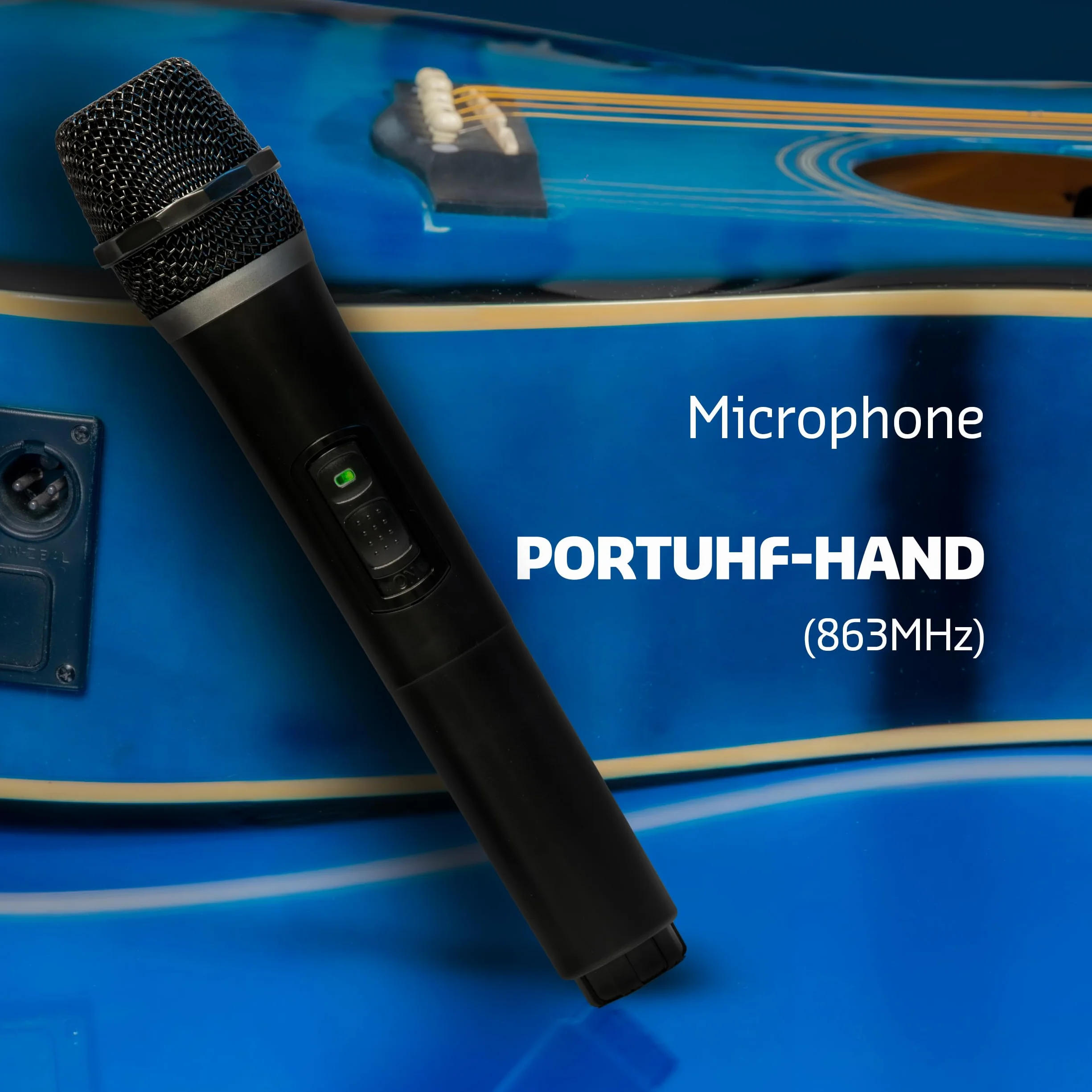 Ibiza - PORTUHF-HAND - Mikro mikrofon ręczny czarny UHF 863 MHz - Zasilanie bateryjne - Bezprzewodowy - Daleki zasięg - Mikro pałąk nagłowny