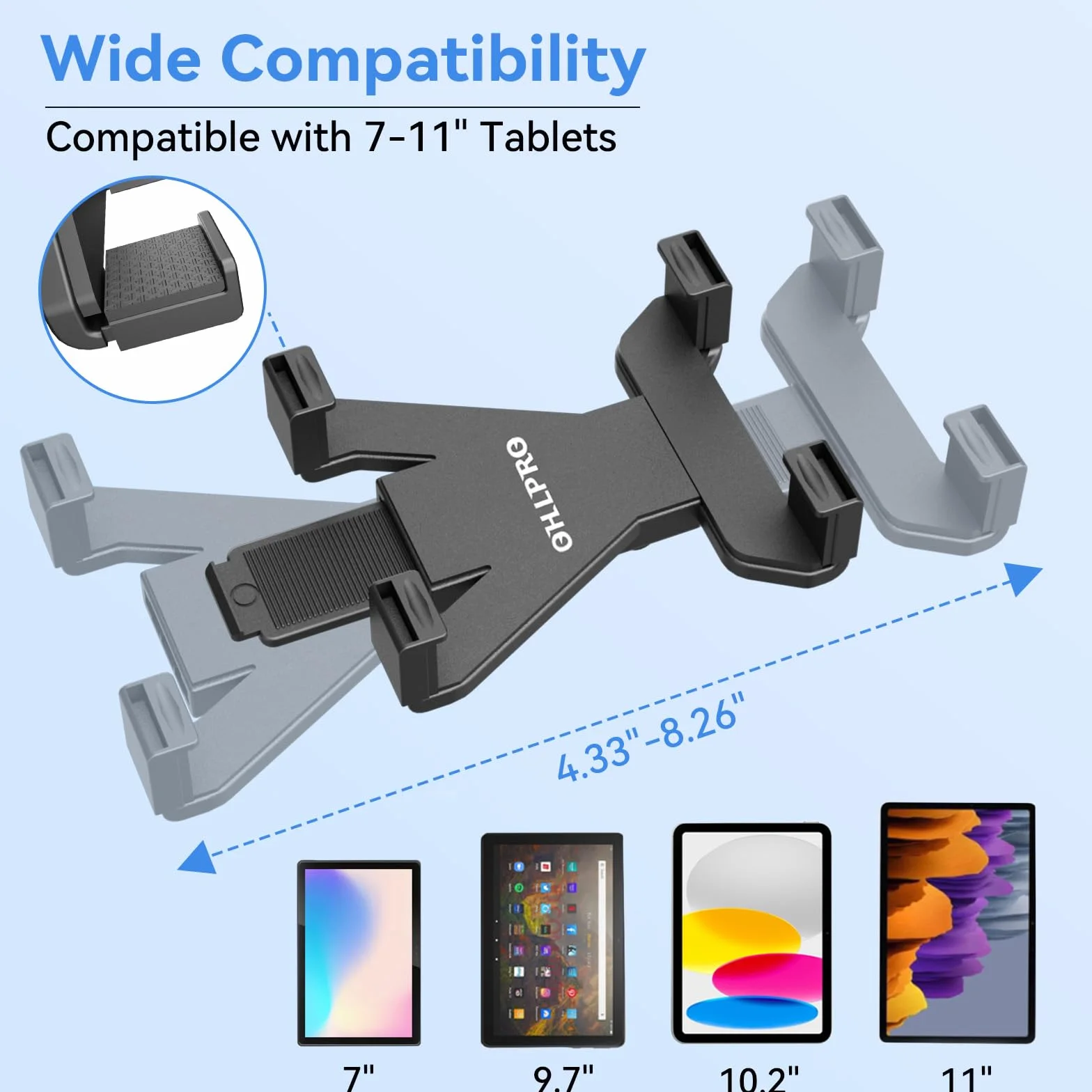 OHLPRO Uchwyt na Tablet do Samochodów Ciężarowych 360° Regulowany 3-Stopniowy 7"-11,5" iPad Samsung Tab Nexus
