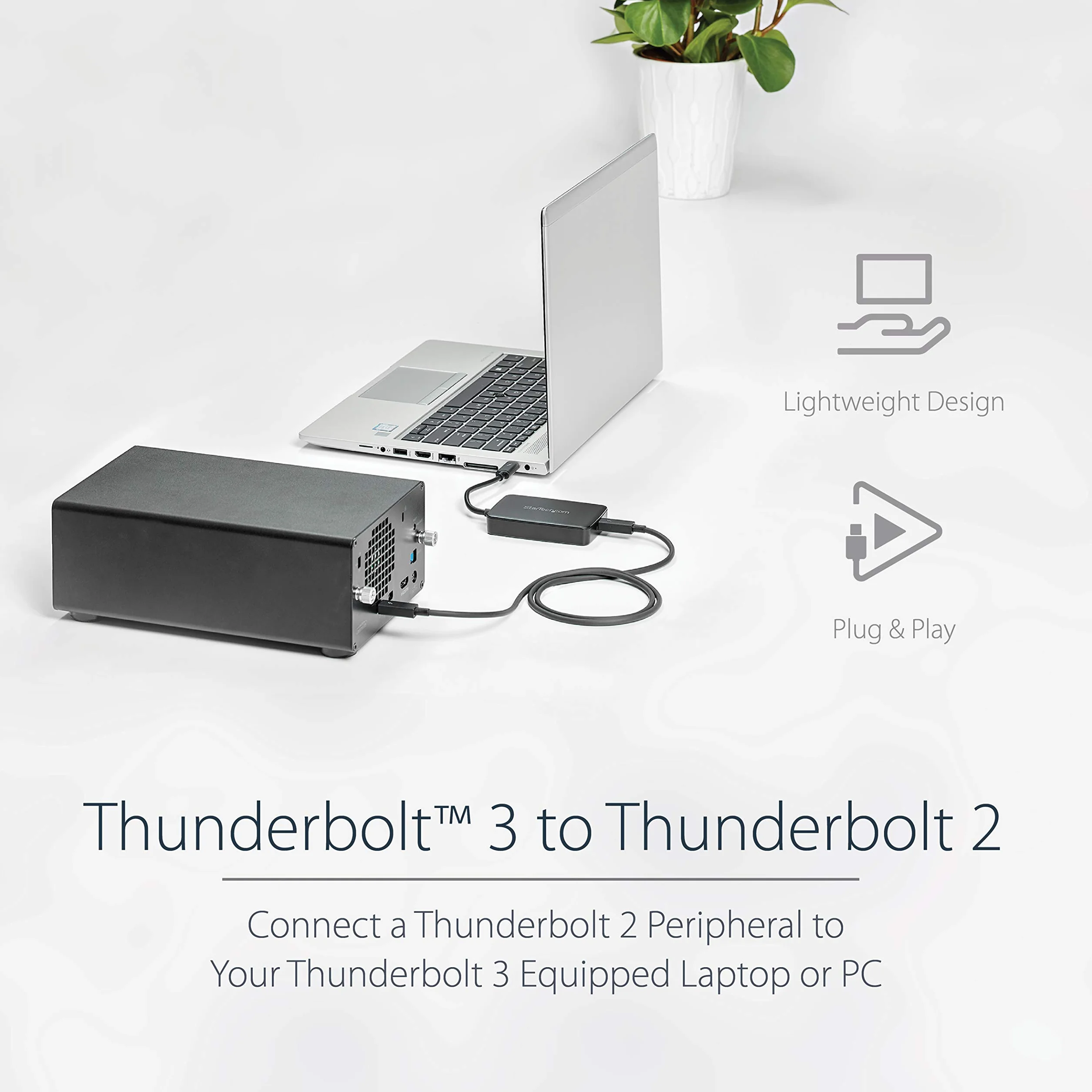 StarTech.com Thunderbolt 3 na Thunderbolt 2 adapter (nieodwracalny) - laptop TB3 na TB2 (20 Gbit/s) lub TB1 (10 Gbit/s) ekrany/urządzenia - czarny - Windows/Mac (TBT3TBTADAP)