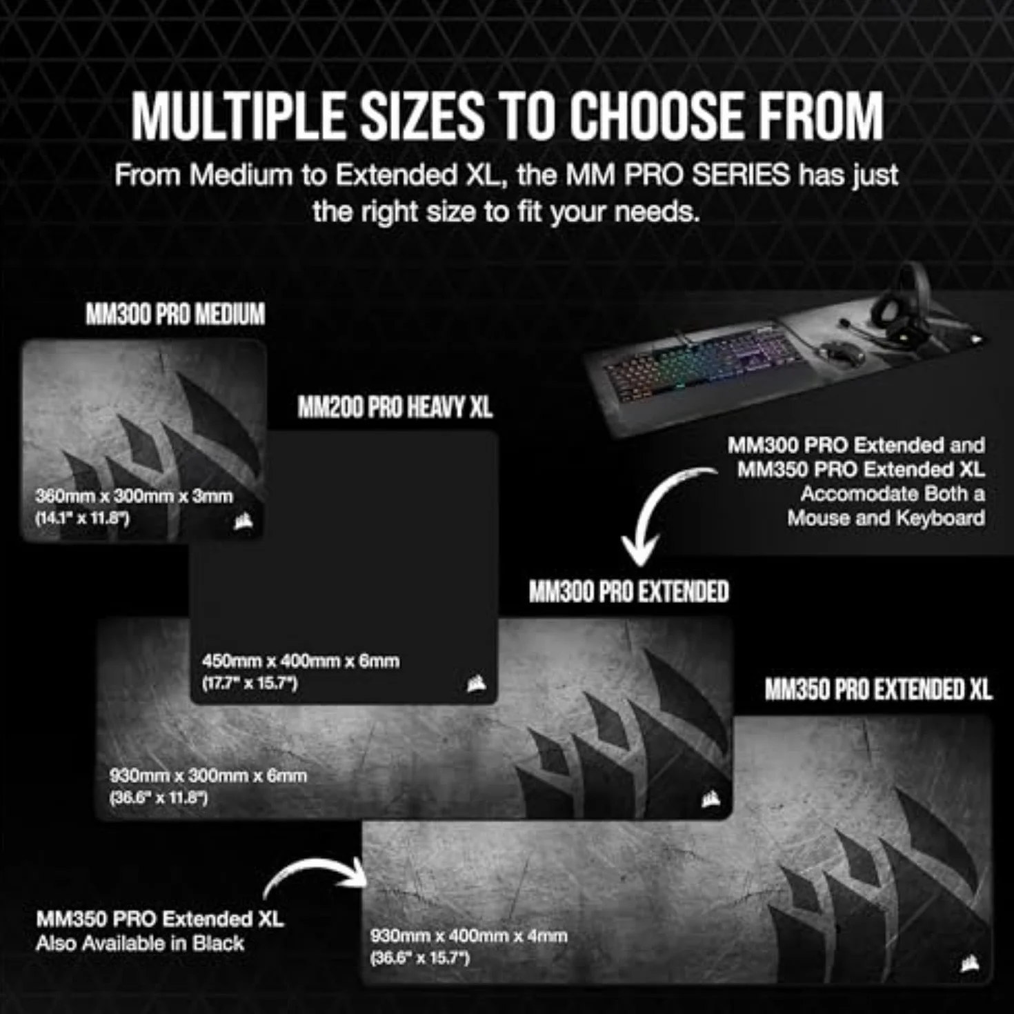 Corsair MM350 PRO Premium Spill-Proof Cloth Gaming Mouse Pad – Extended XL, Black