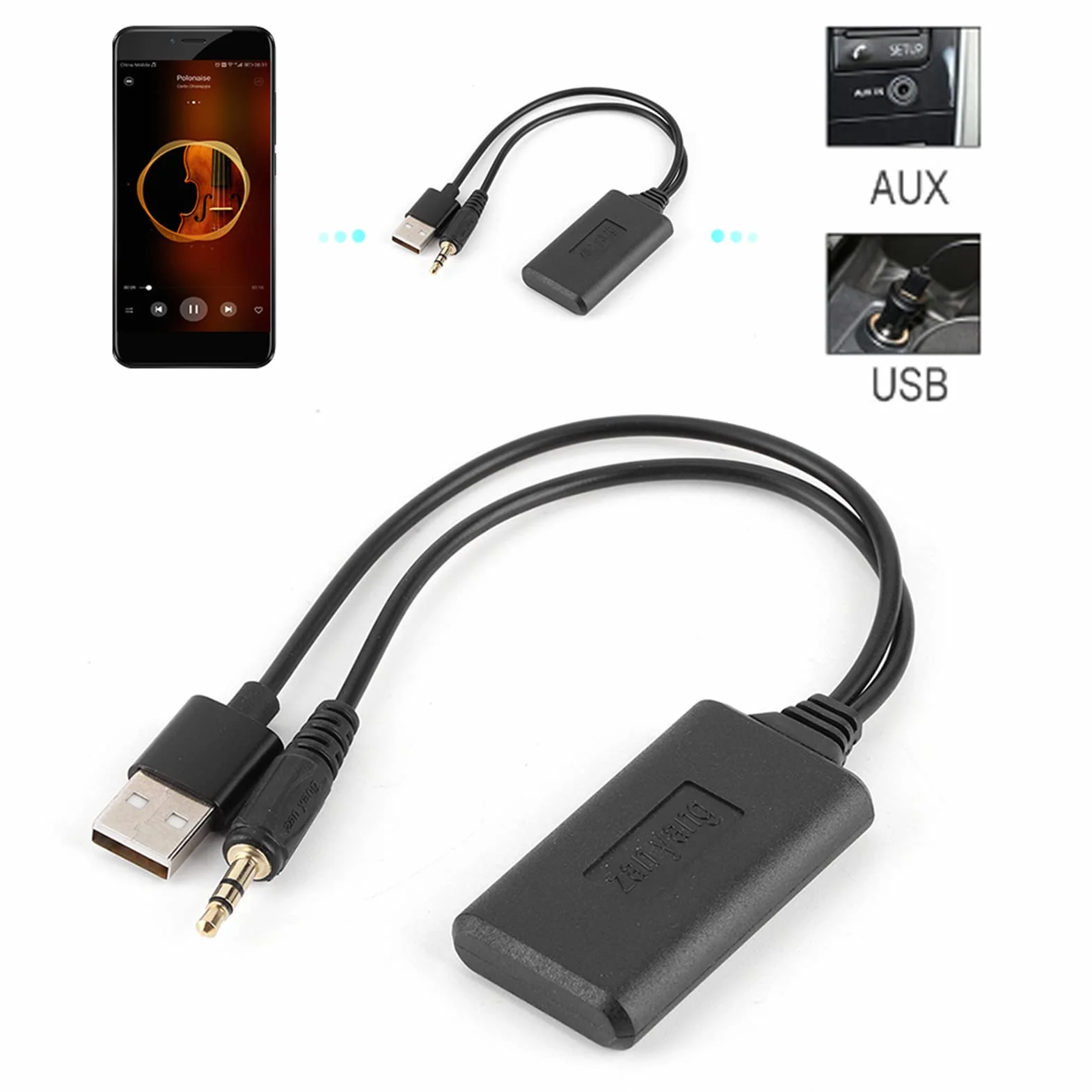 Adapter Samochodowy Bluetooth AUX Kabel Audio 3.5mm Jack Adapter Słuchawkowy, Bezprzewodowy Odbiornik Audio Stereo Bluetooth Jakość Dźwięku HIFI Odbiornik Bluetooth