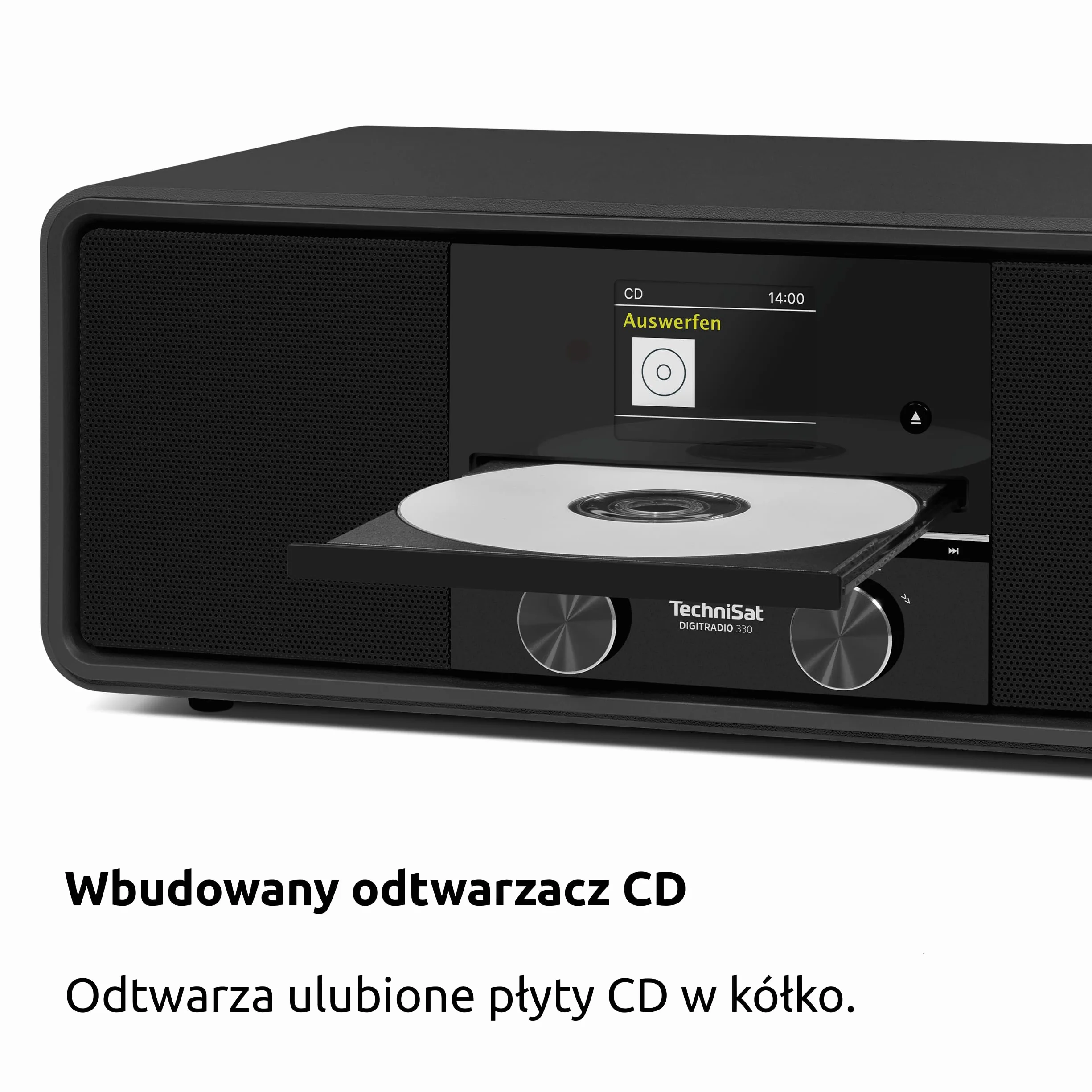 TechniSat DIGITRADIO 330 – radio stereo DAB+ FM z odtwarzaczem CD (Bluetooth 5.3, odtwarzanie MP3 z USB i funkcja ładowania, kolorowy wyświetlacz 2,4", budzik radiowy, pilot) czarne