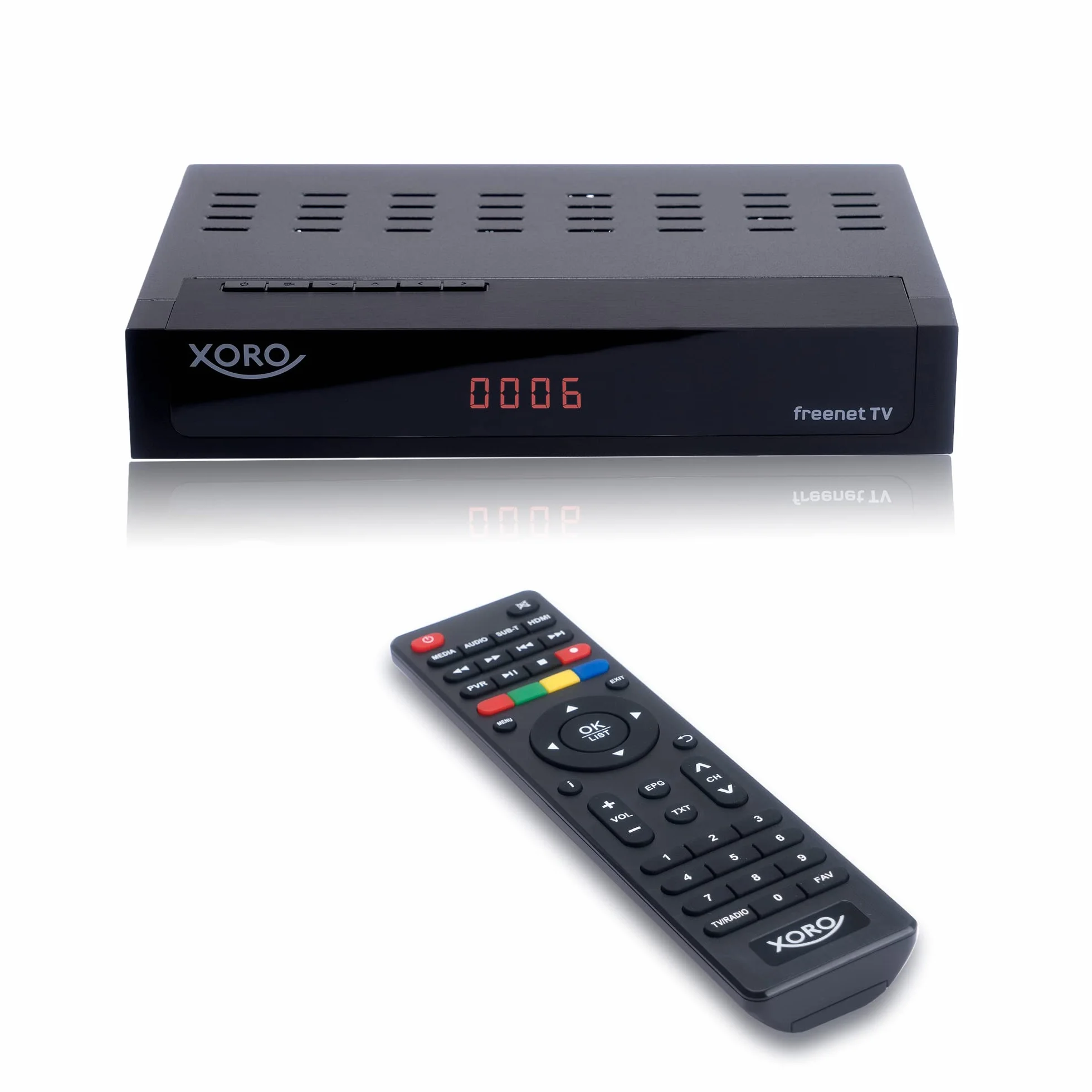 XORO HRT 8770 Twin - DVB-C/DVB-T2 FullHD Combo, zintegrowany system odszyfrowywania telewizji Freenet, podwójny tuner (dwa elementy odbiorcze), gotowość PVR, przesunięcie czasu