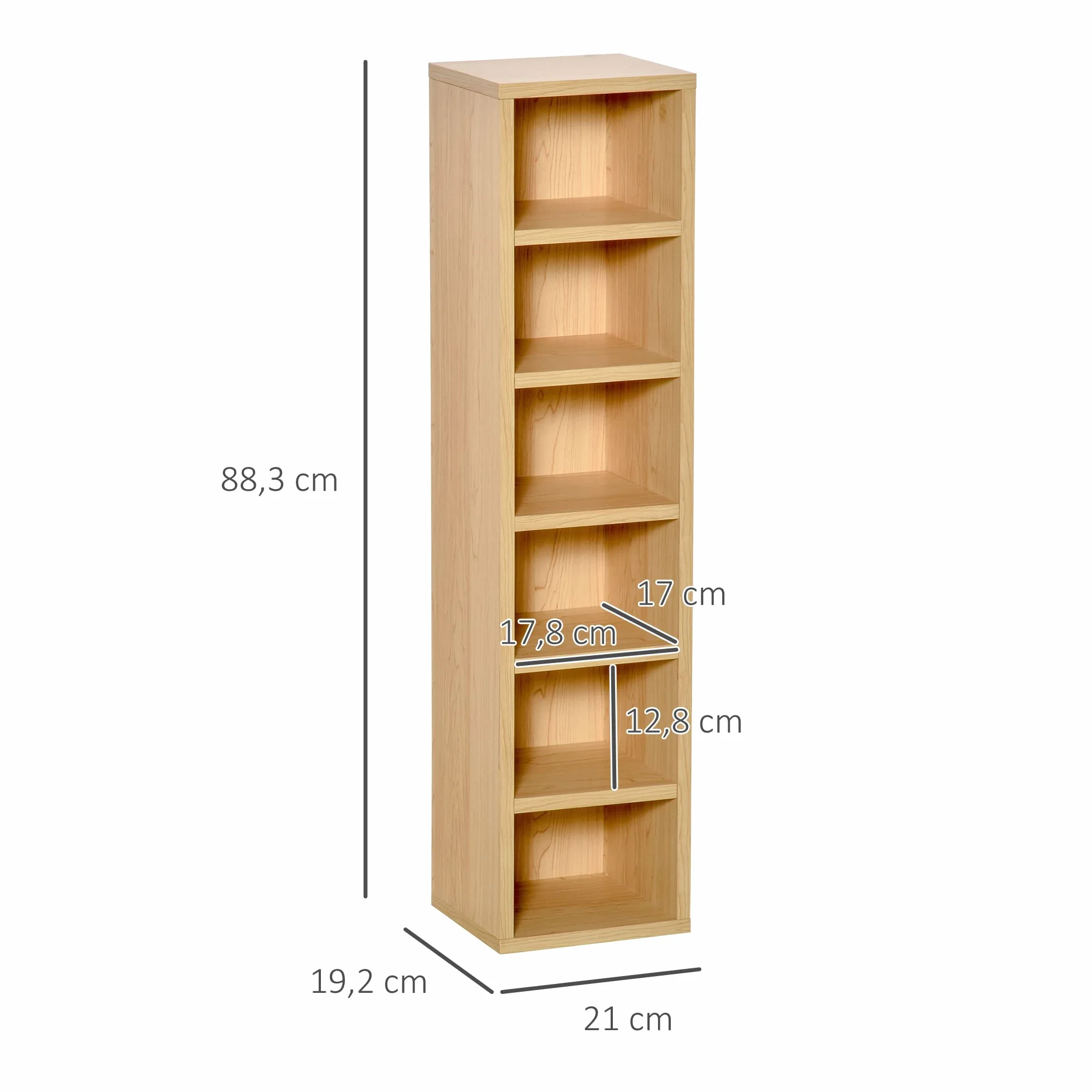 HOMCOM Zestaw 2 regałów kolumnowych, szafka na płyty CD DVD, 6+6 przegródek, 21x19x88 cm, maks. 160 płyt CD, kolor buk
