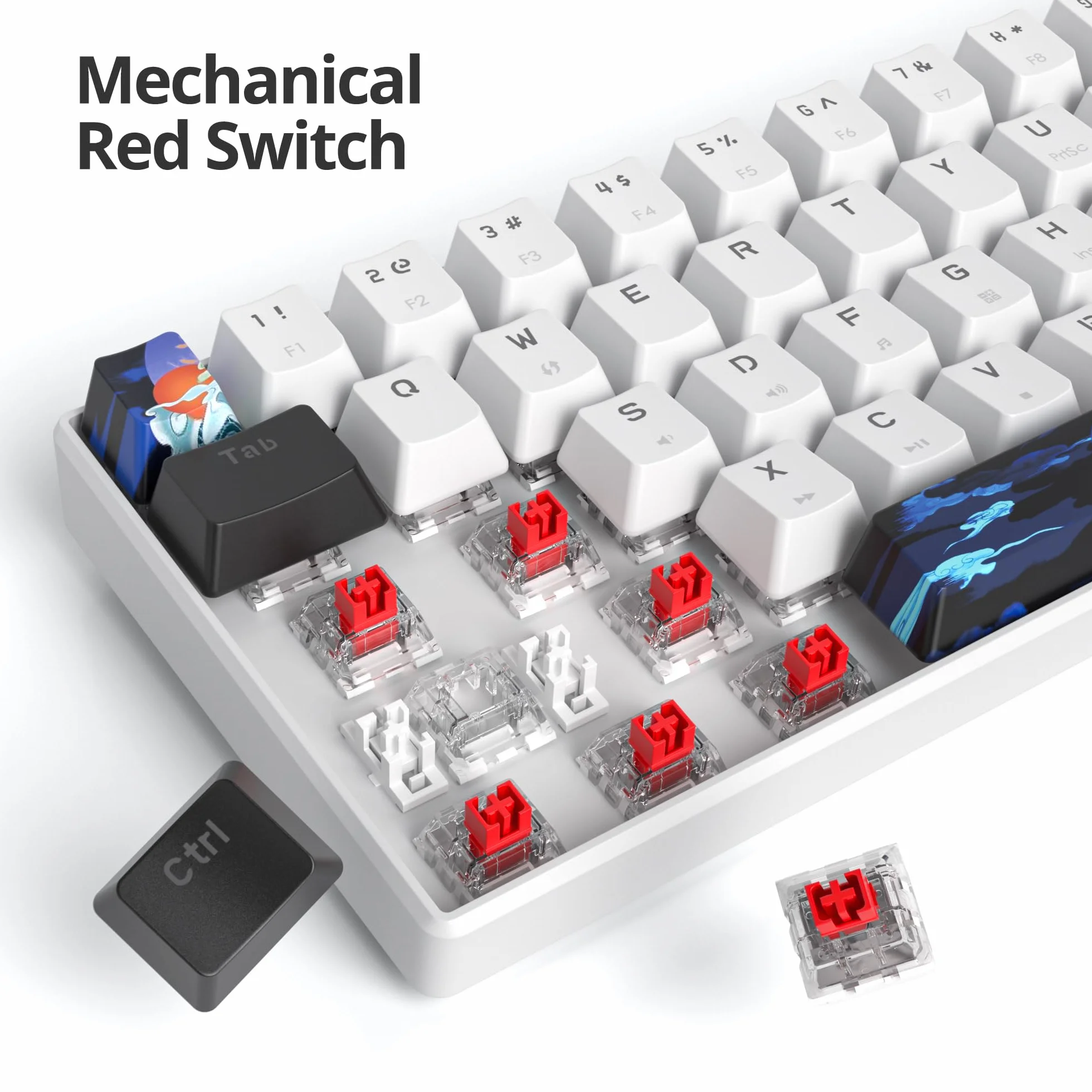 SOLIDEE 60% Mechaniczna Klawiatura Gamingowa,61 klawiszy z przełącznikami liniowymi,przewodowa mechaniczna klawiatura z podświetleniem LED,kompaktowa ergonomiczna klawiatura(61 White)