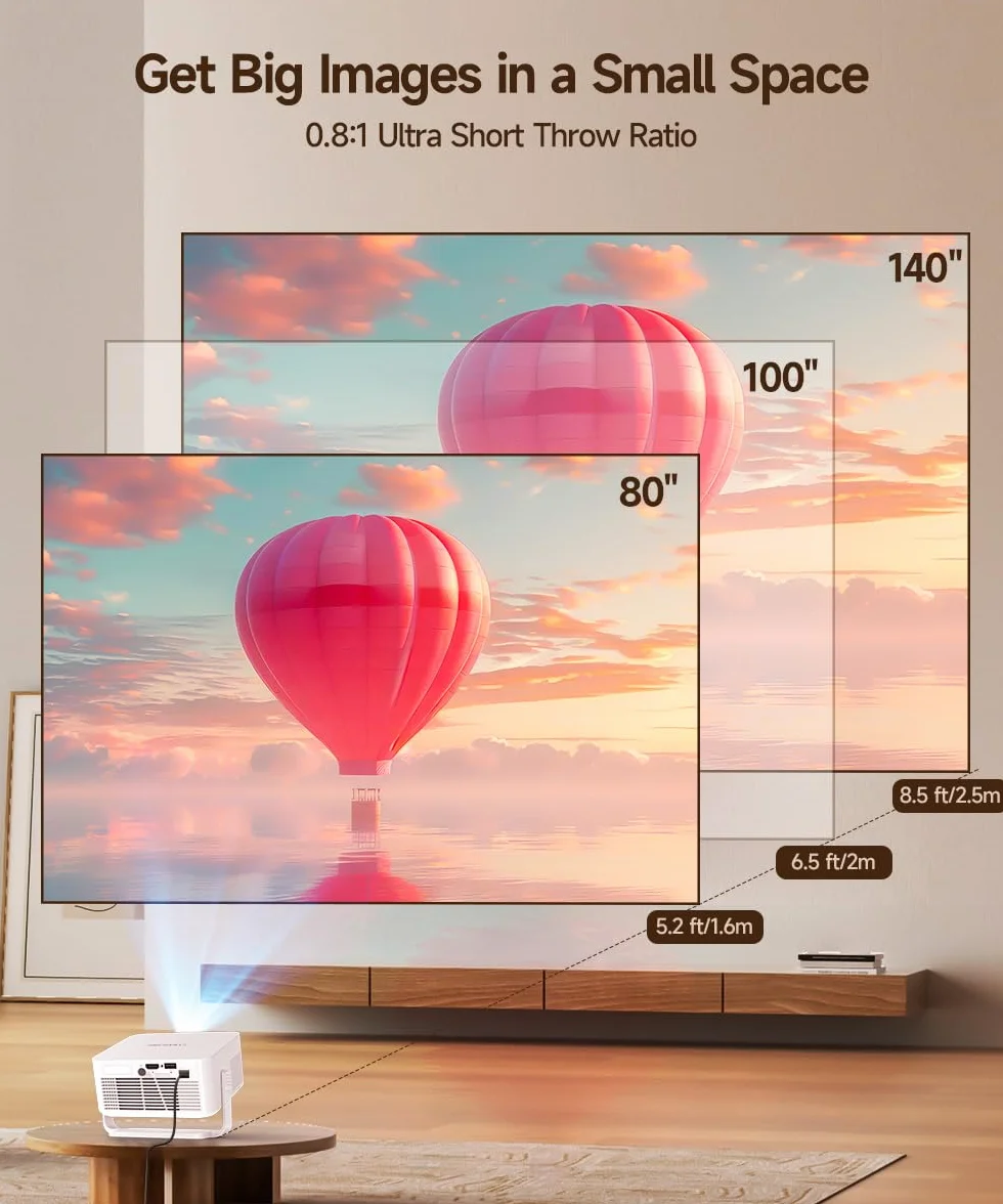 Magcubic Projektor, HY300max Mini projektor 4K i 8K z podwójnym zakresem WiFi 6 BT 5.4, 260 ANSI obsługuje autofokus i korekcję trapezu, nadaje się do projektora kina domowego