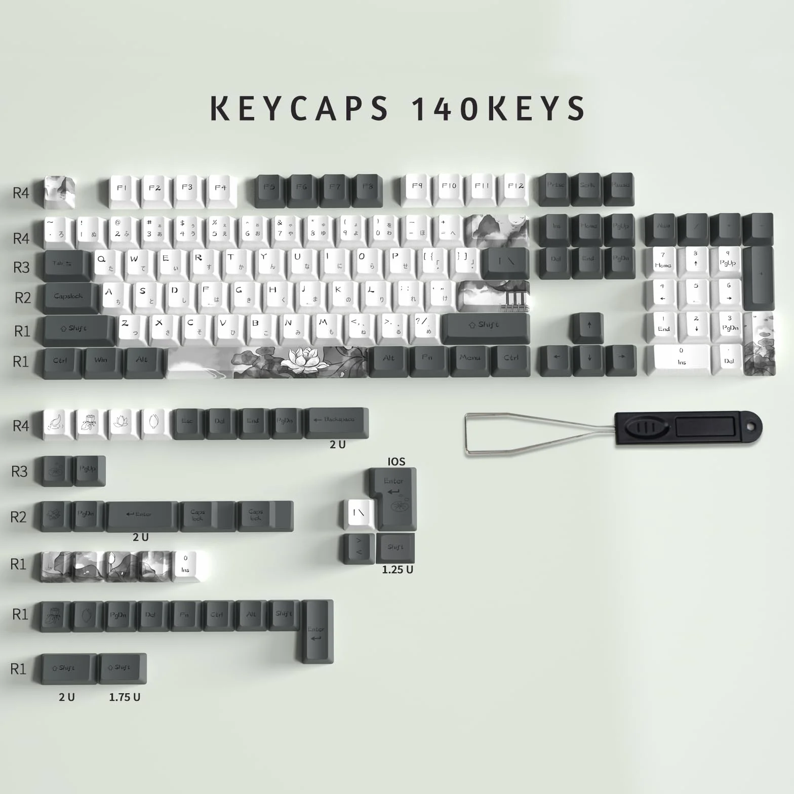 MOLGRIA Ink Lotus Nakładki na klawisze gamingowe PBT OEM 140 szt. termosublimacyjne ANSI/ISO do Gateron Kailh Cherry MX