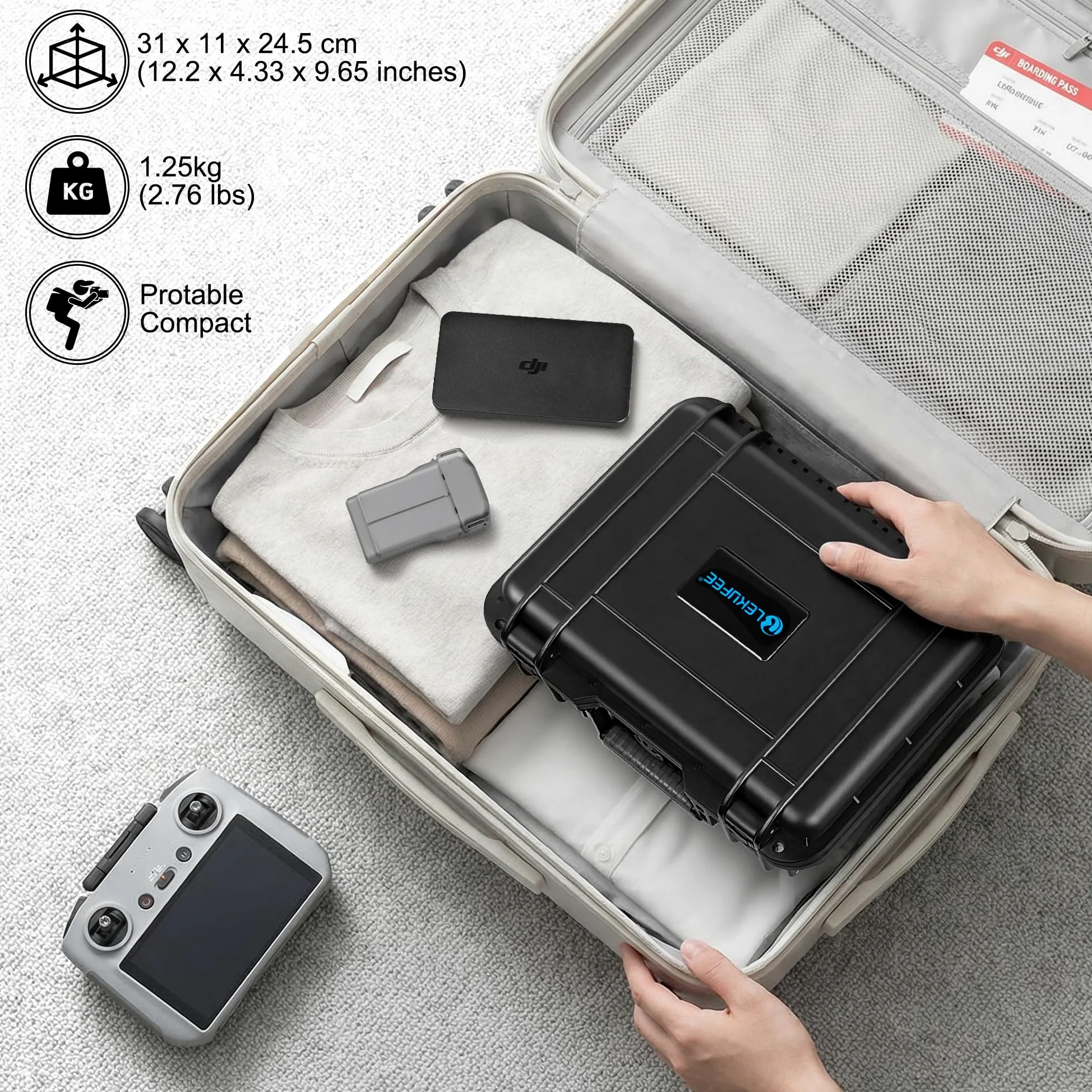Lekufee Wodoodporna Twarda Walizka Transportowa dla drona DJI Lito X1,Lito 1,Mini 5 Pro/4 pro/Mini 3, DJI RC 2 / RC N3, i Akcesoria (Tylko walizka)